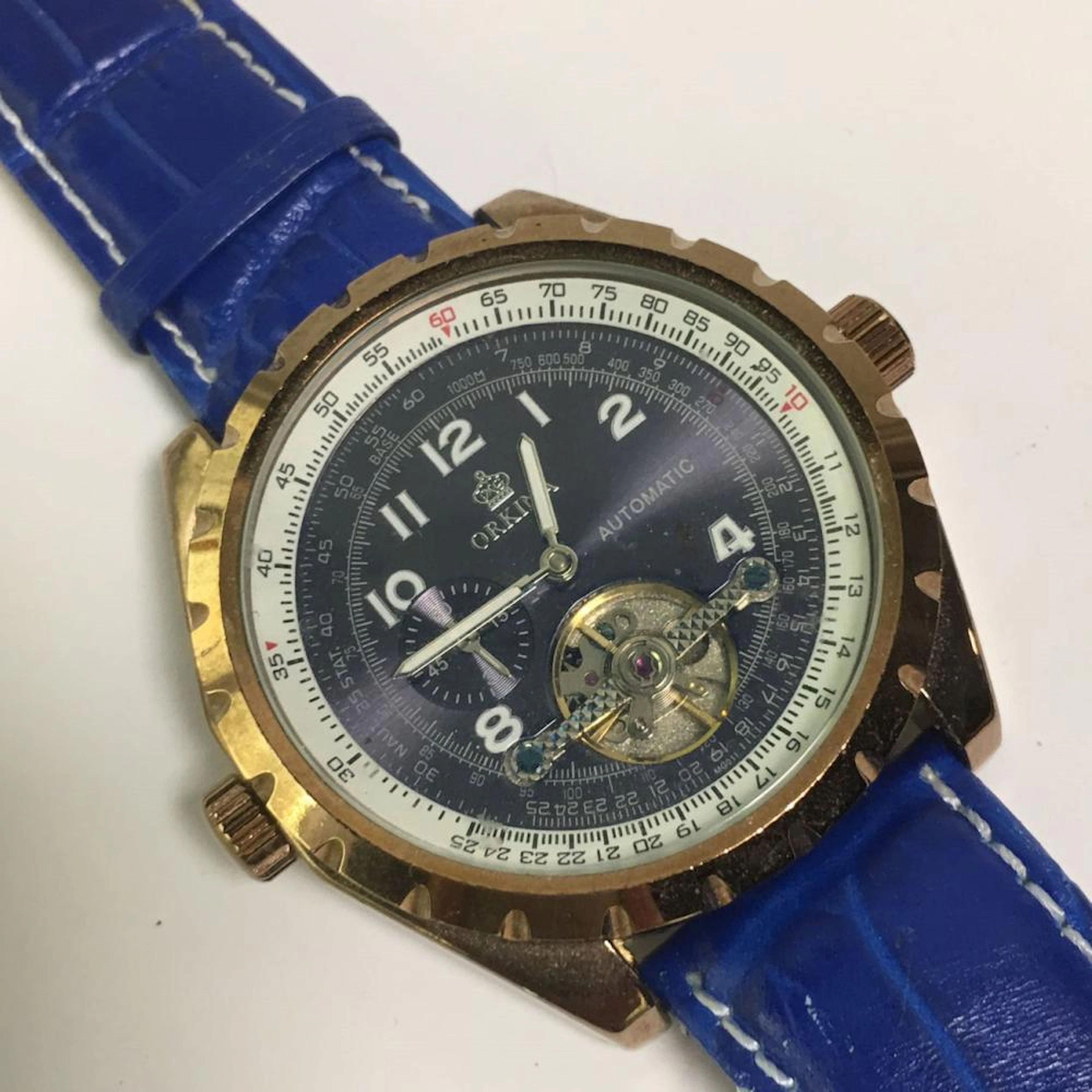 Orkina Automatic Blue Genuine Leather Wrist Watch