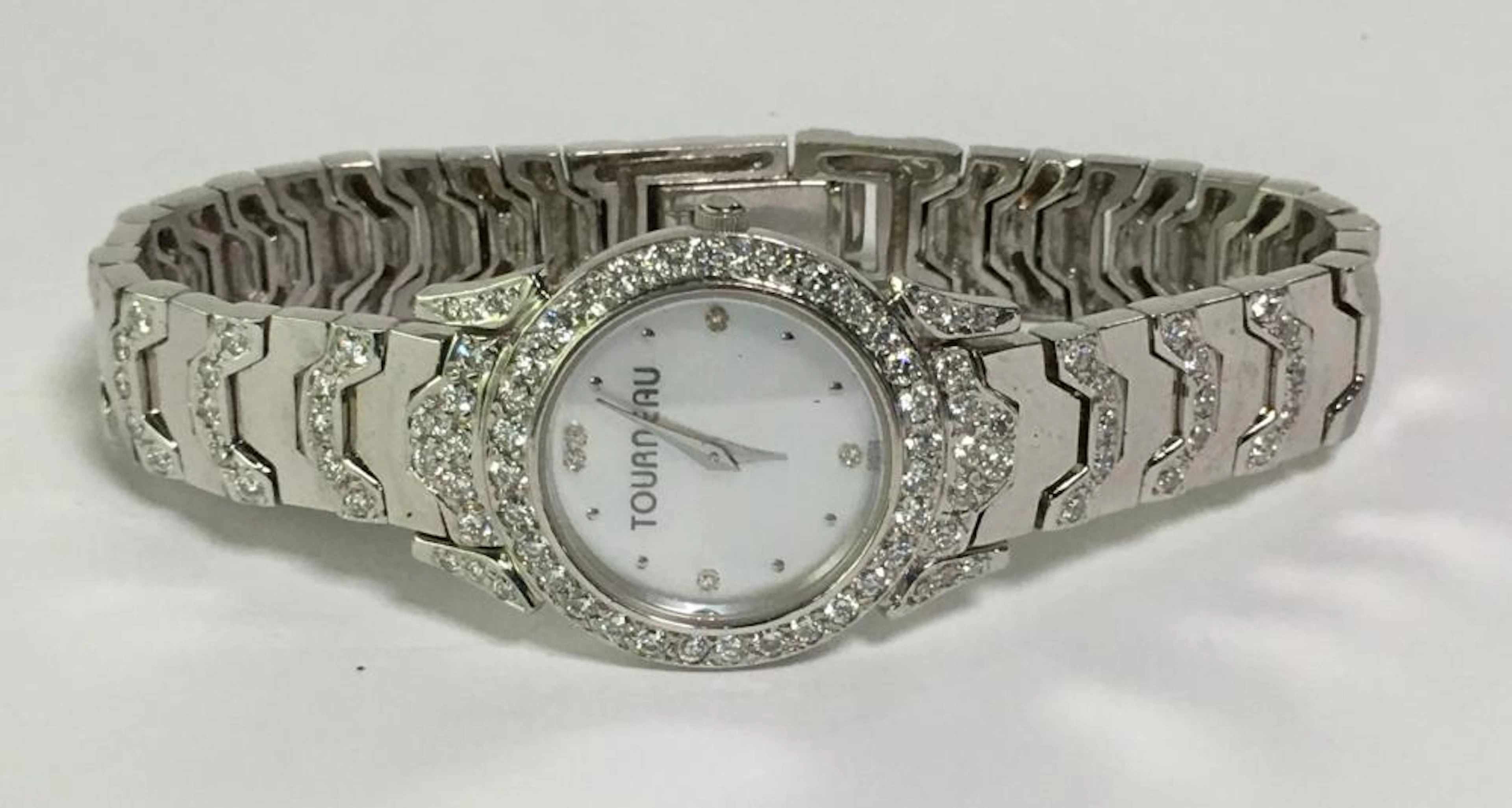 Tourneau 18k White Gold & Diamond Wrist Watch