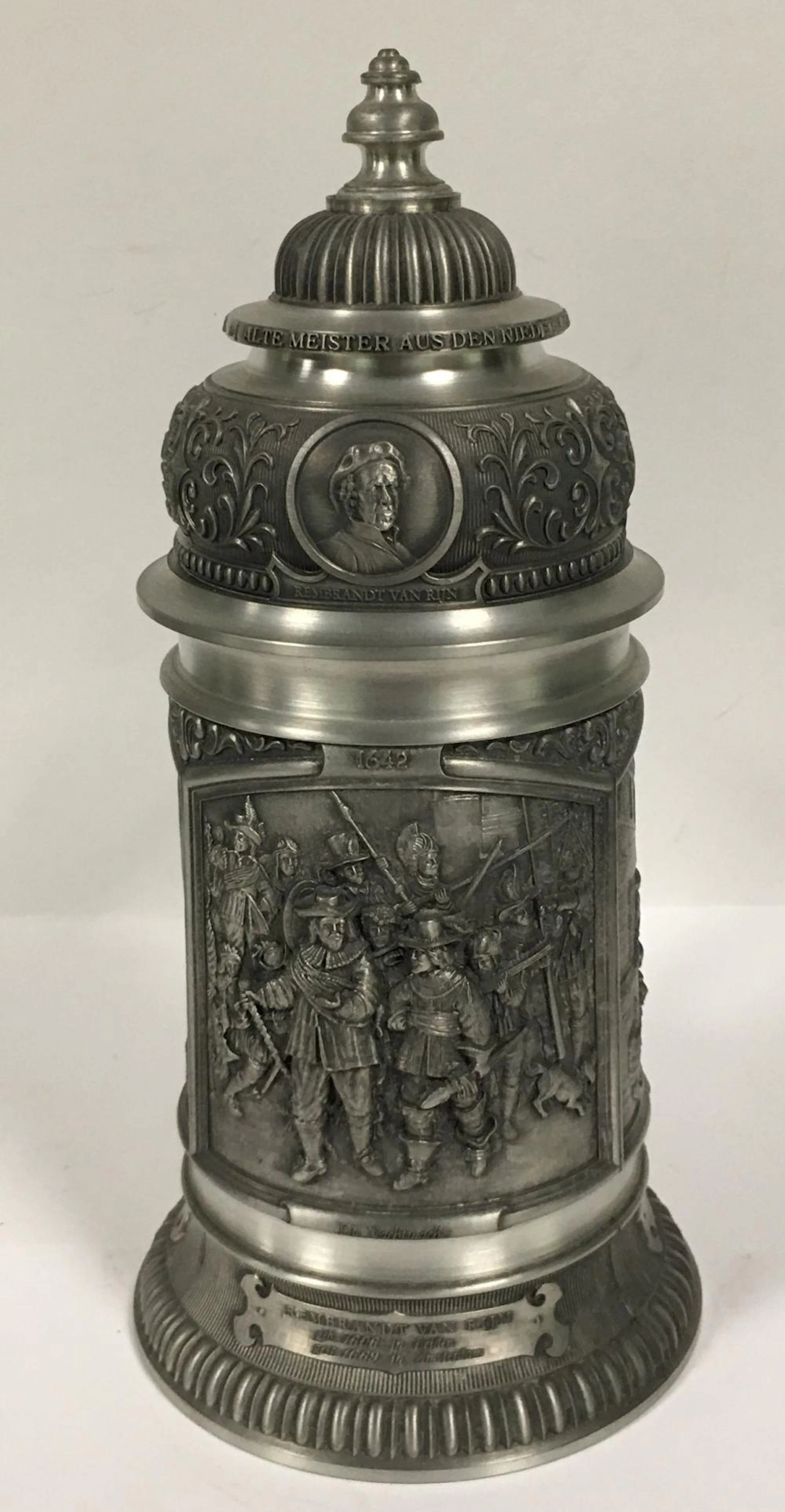 Pewter High Relief Stein, Dutch Old Masters