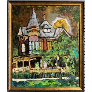 Artist Signed Oil On Canvas Of House