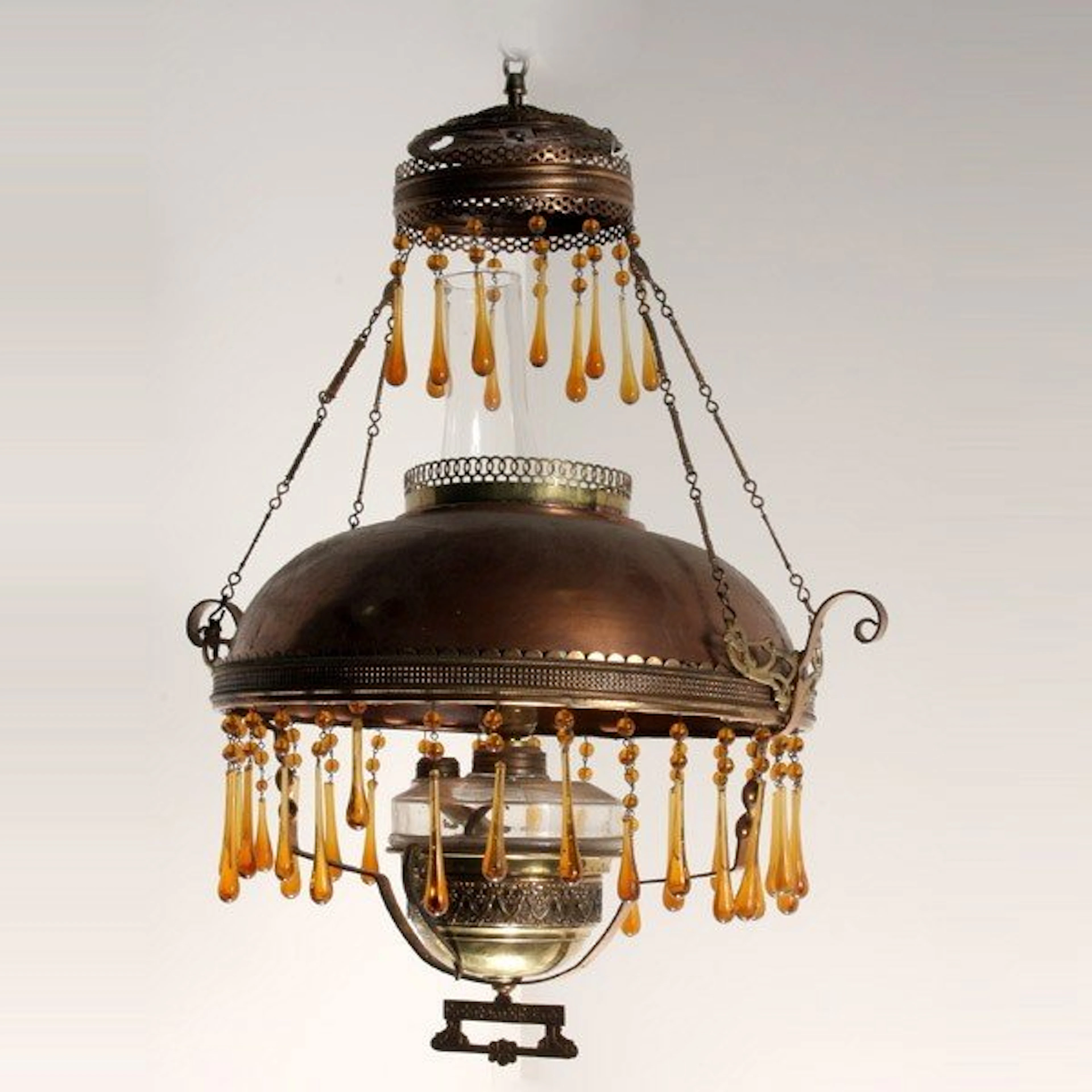 Copper Shade Chandelier with Amber Lustres