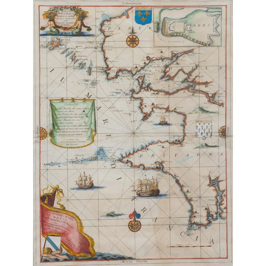 Antique Italian Coronelli Hand Colored Map of NW France | Barnebys