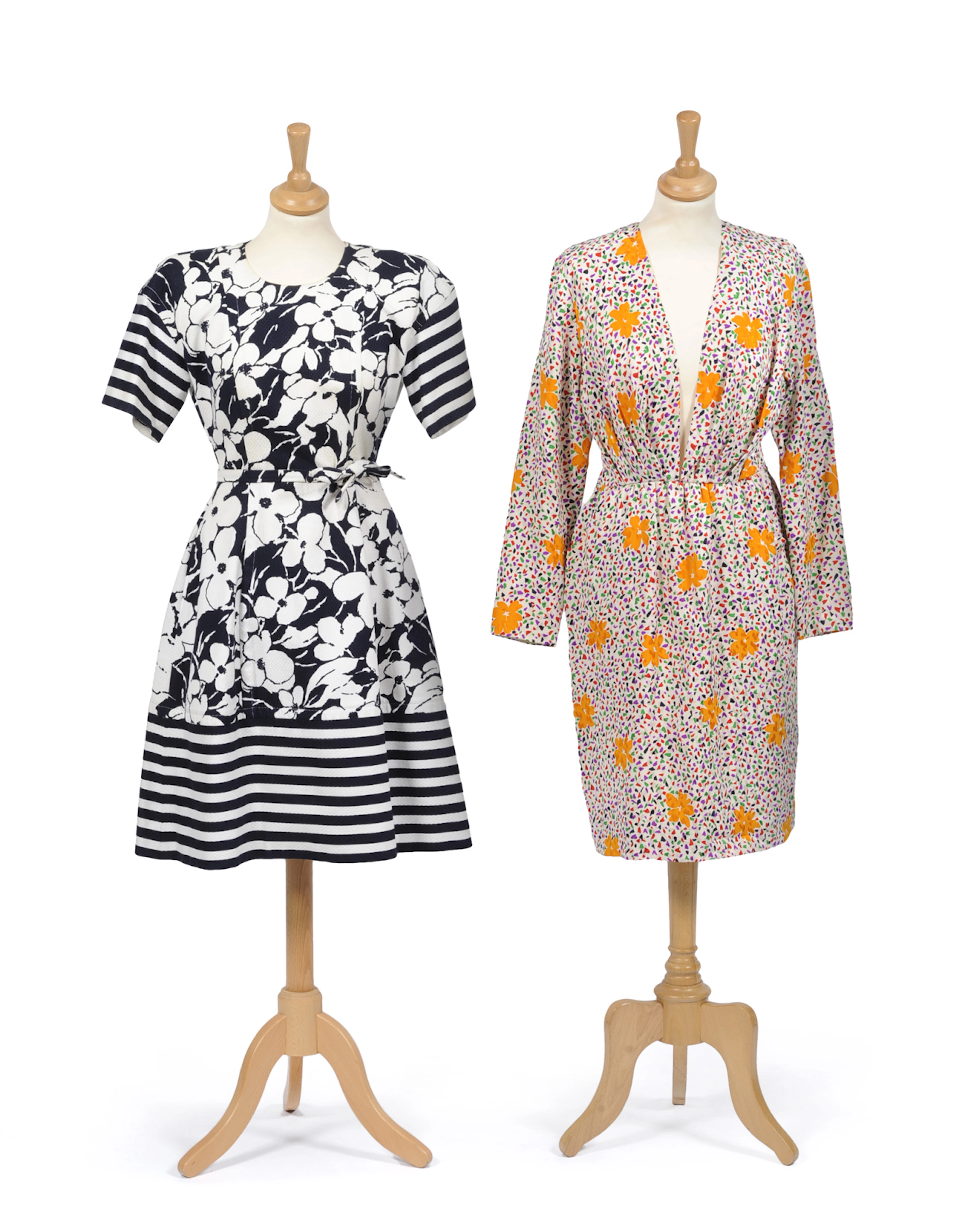 Givenchy Blue And White Floral Printed Dress with a wide striped...