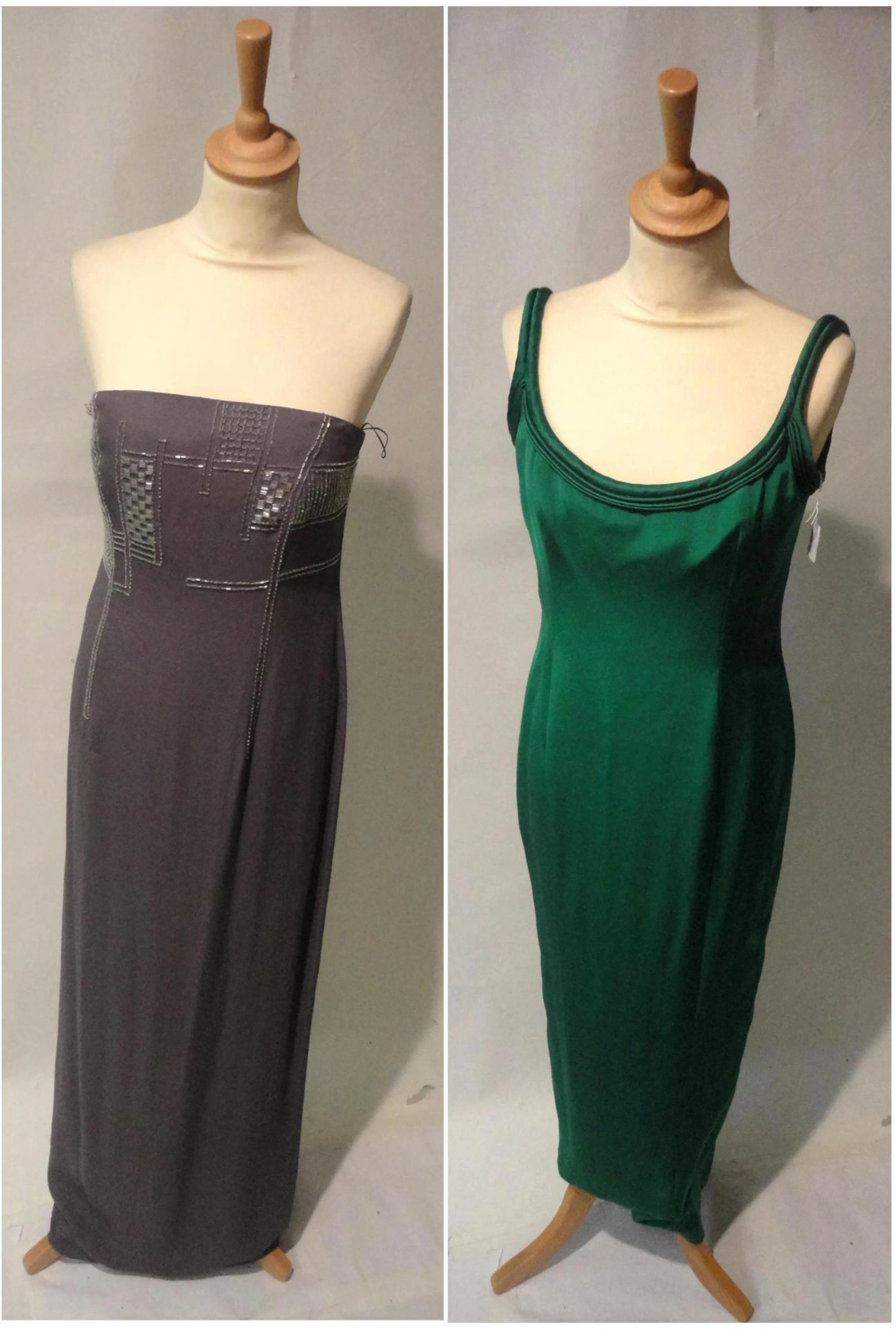 Assorted Modern Evening Wear including lime green chiffon strapless...