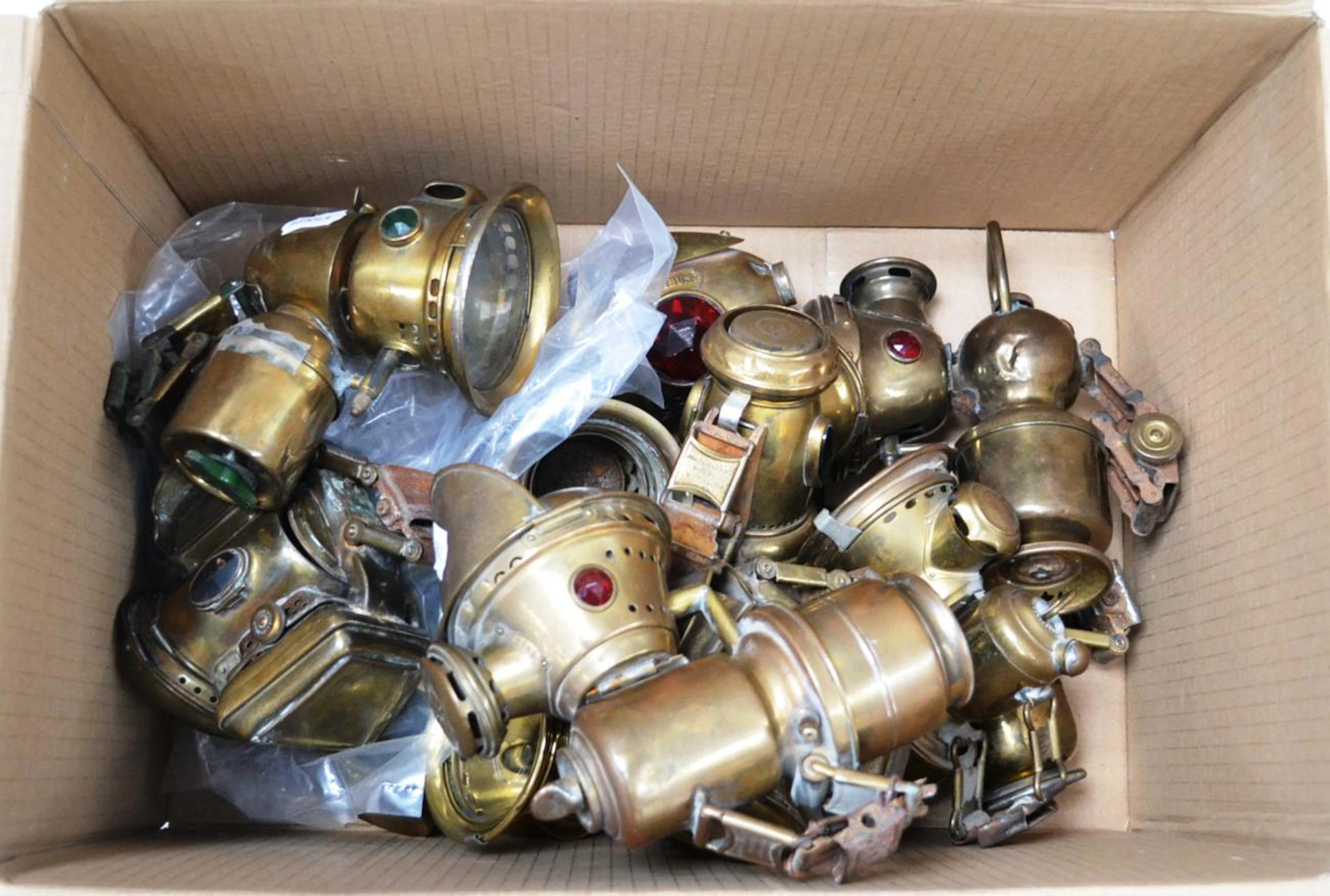 A Collection of Fourteen Brass Cycle Lamps including Lucas King of the Road
