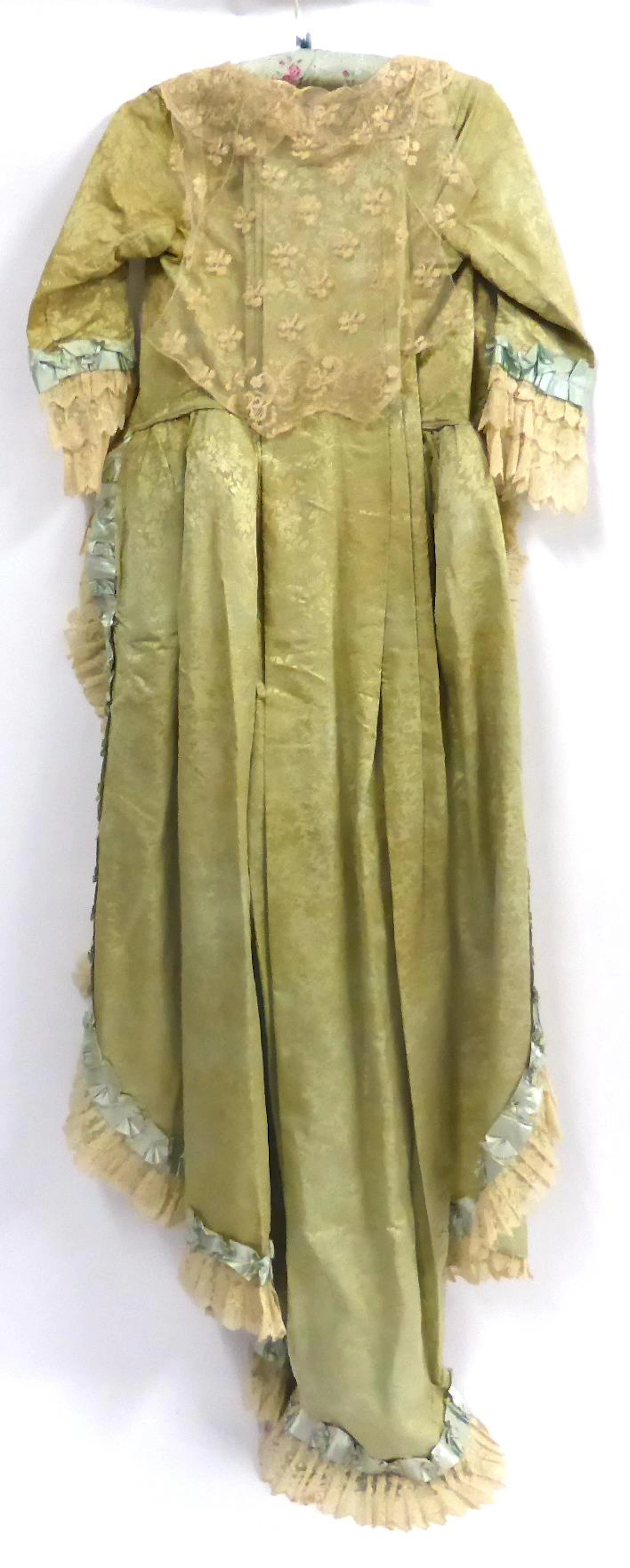 Late 18th Century Green Silk Brocade Sack-Back Open Robe/Robe...