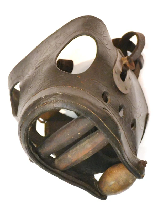A 19th Century Tooled and Stitched Leather Horse Muzzle by Coopers