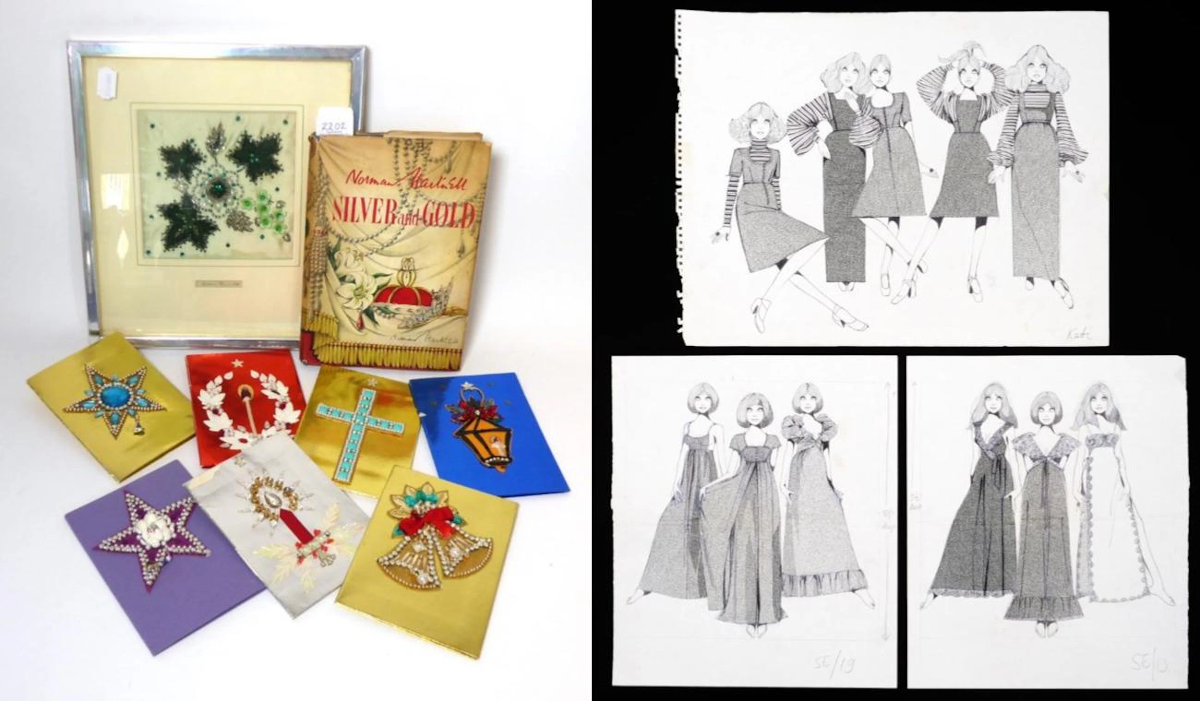 Three Unframed Fashion Sketches by Veronica Papworth stamped...