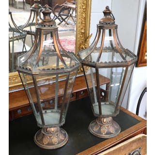 A Pair of Modern Coppered Lanterns