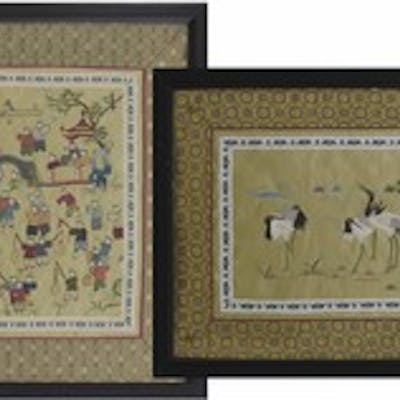 Oriental School (20th century) - Silk embroidered picture of...