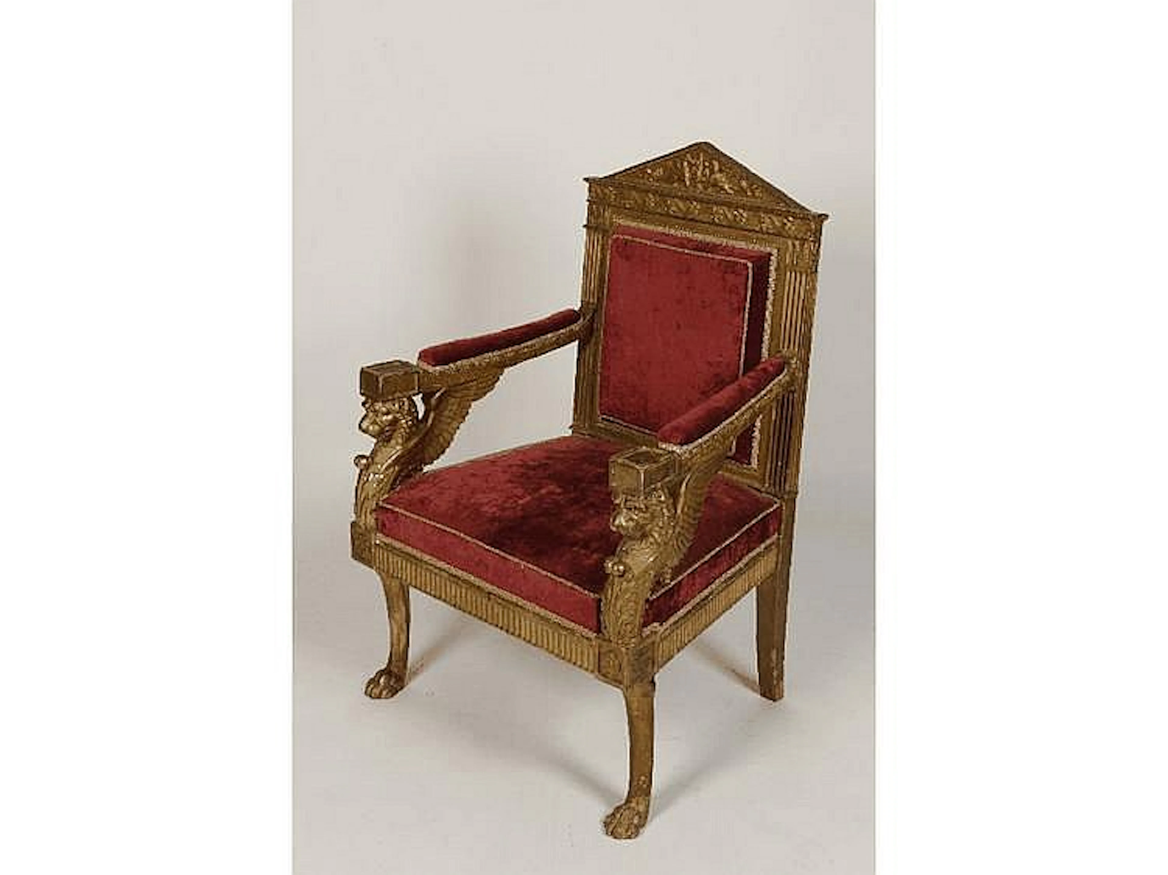 AN ITALIAN NEO-CLASSICAL GILTWOOD ARMCHAIR, the
