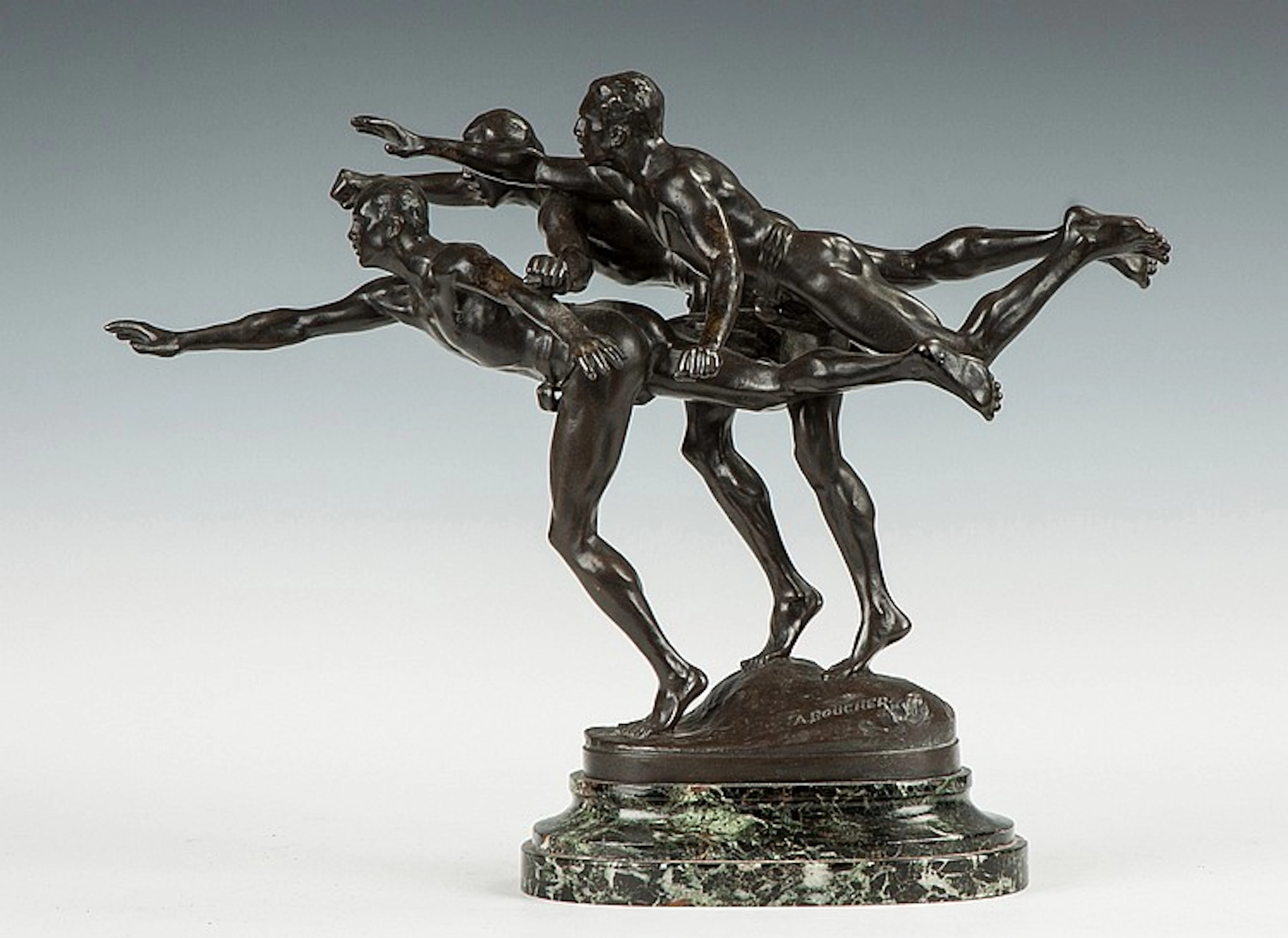 Alfred Boucher (French, 1850-1934) "Au But" Bronze Figural Group