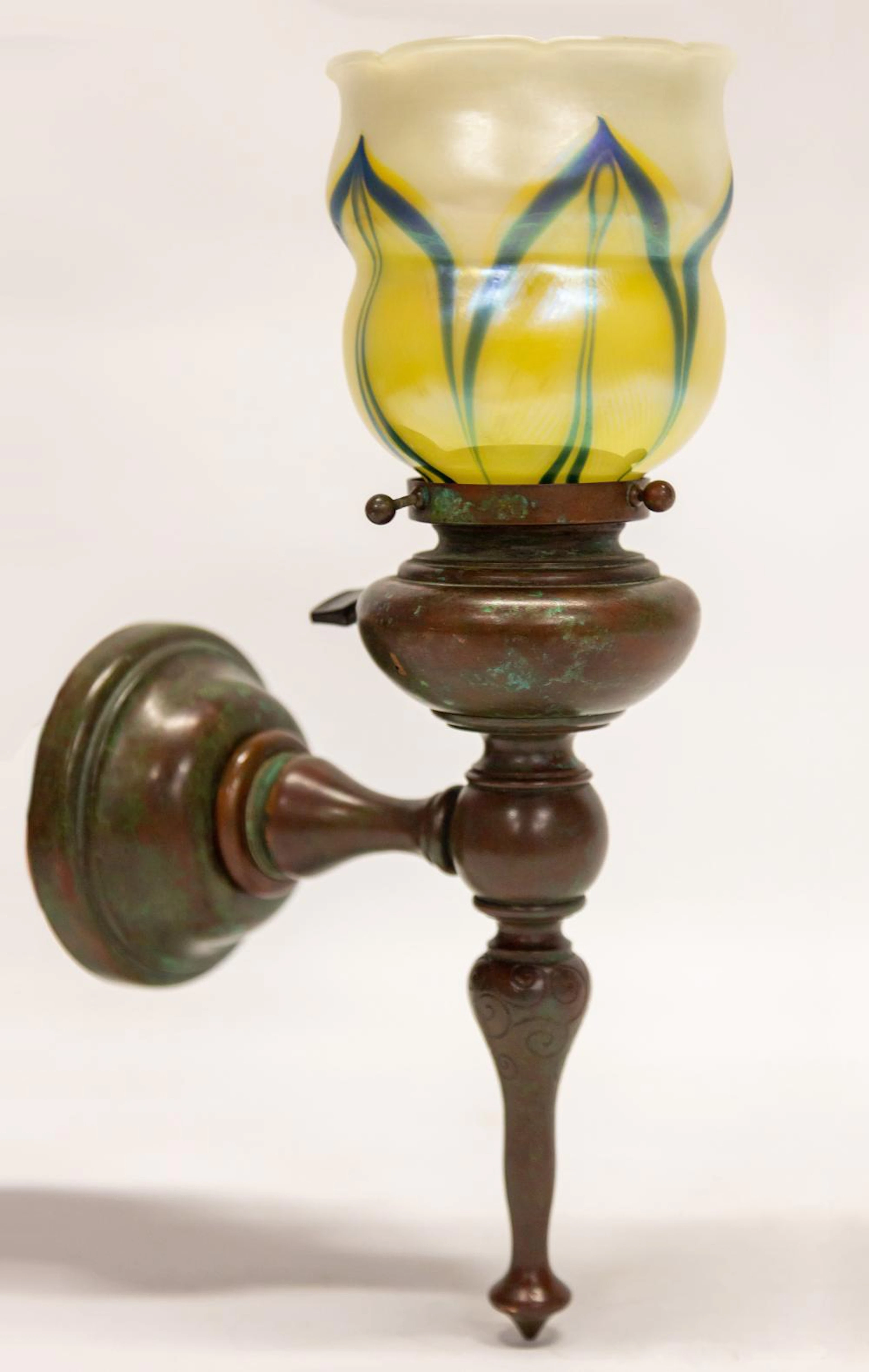 Tiffany Studios, New York Favrile Pulled Feather Sconce