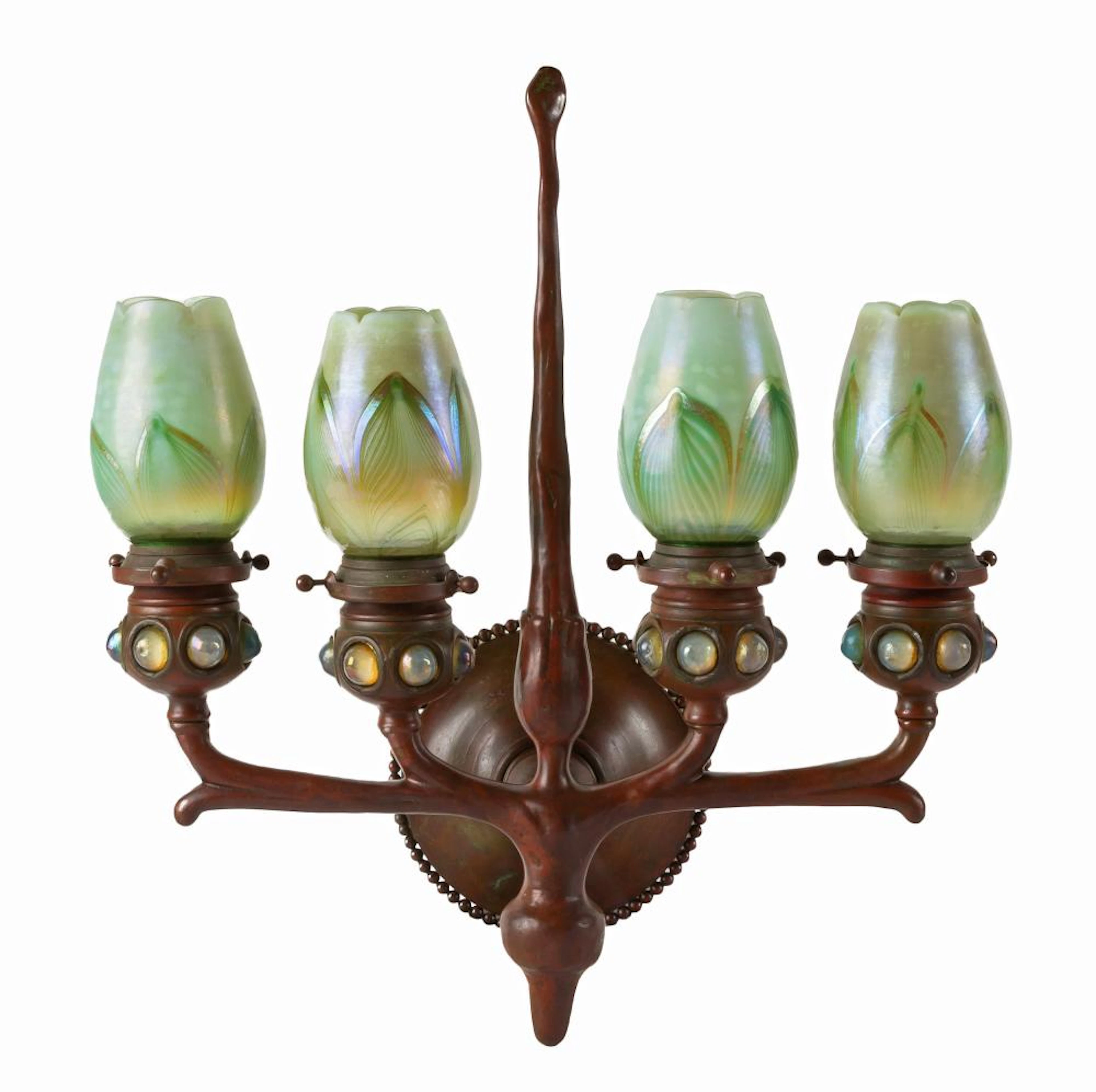 Tiffany Studios, New York Jeweled Four Light Sconce