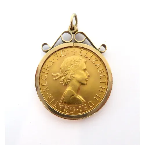 A 1968 Elizabeth II gold sovereign - in a 9ct gold pendant m... | Barnebys
