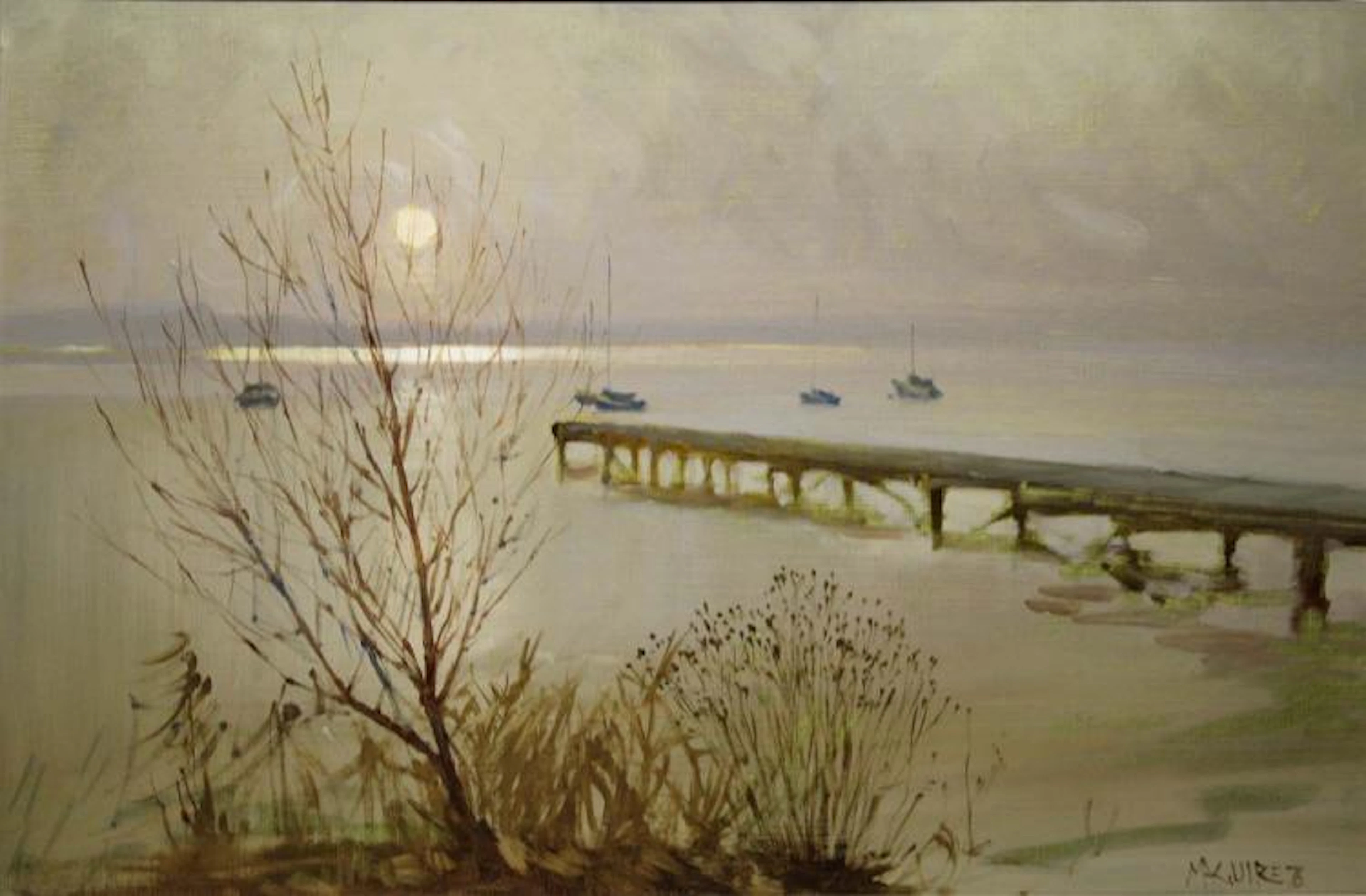 Cecil Maguire RHA RUA b.1930 WINTER MORNING ON THE LOUGH Oil on board