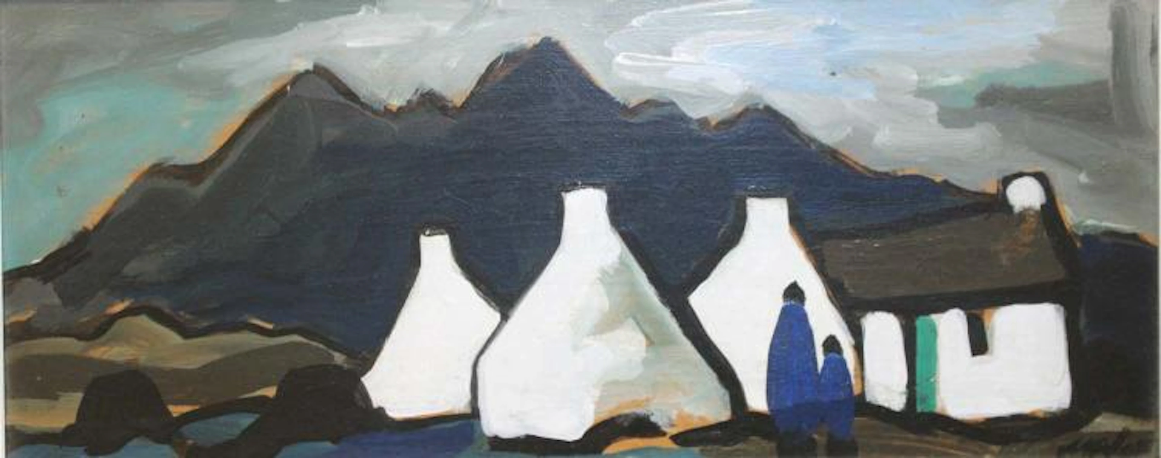 Markey Robinson 1918-1999 TURF STACKS AND COTTAGES Gouache