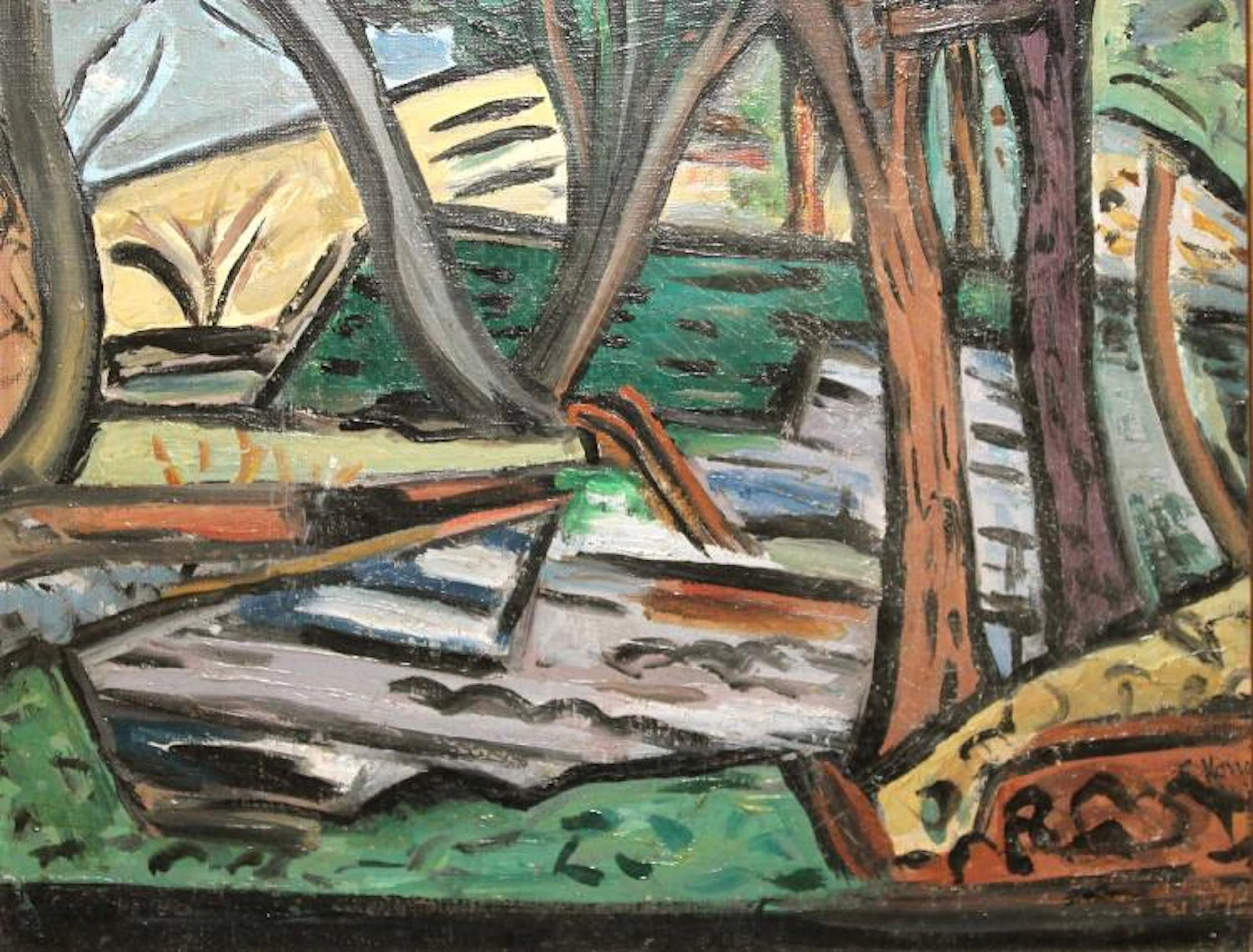 Evie Hone 1894-1955 LAKE AT MARLAY 1943 Oil on board