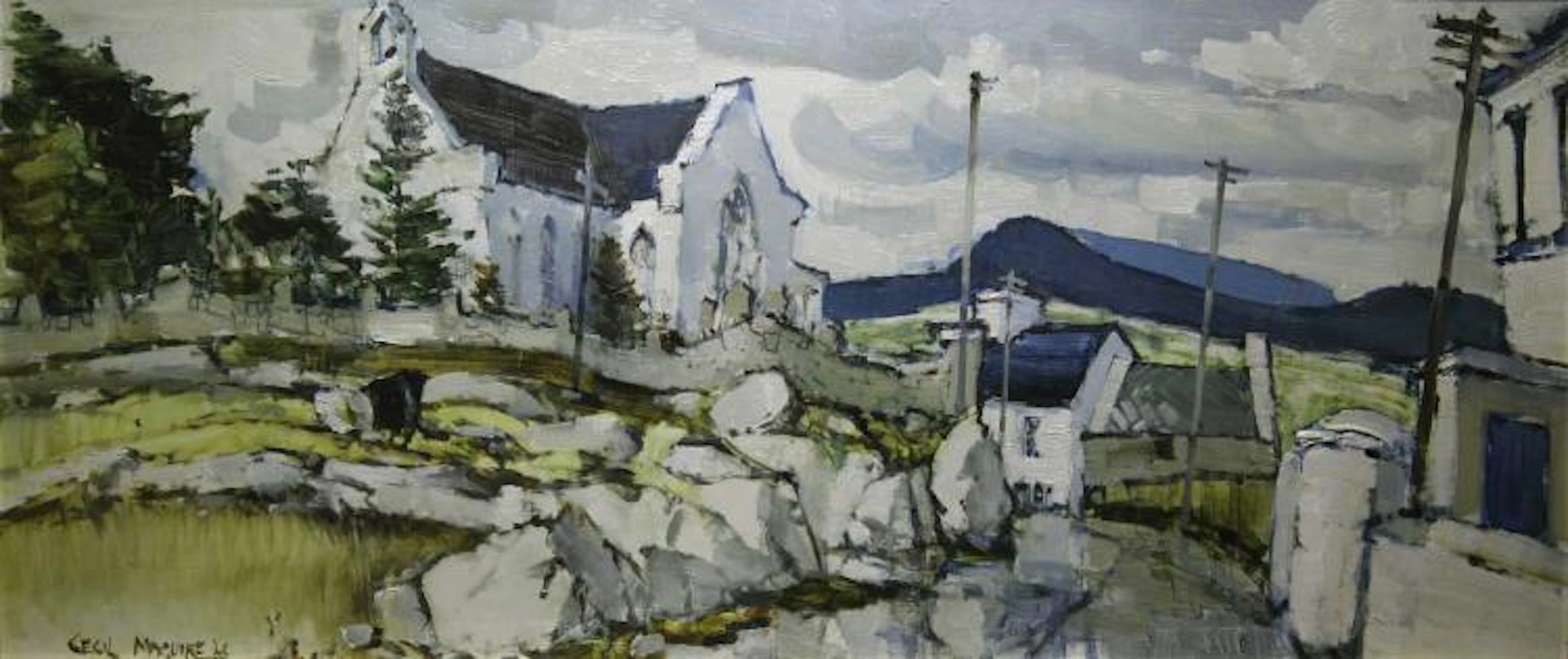 Cecil Maguire RHA RUA b.1930 CONNEMARA VILLAGE Oil on board