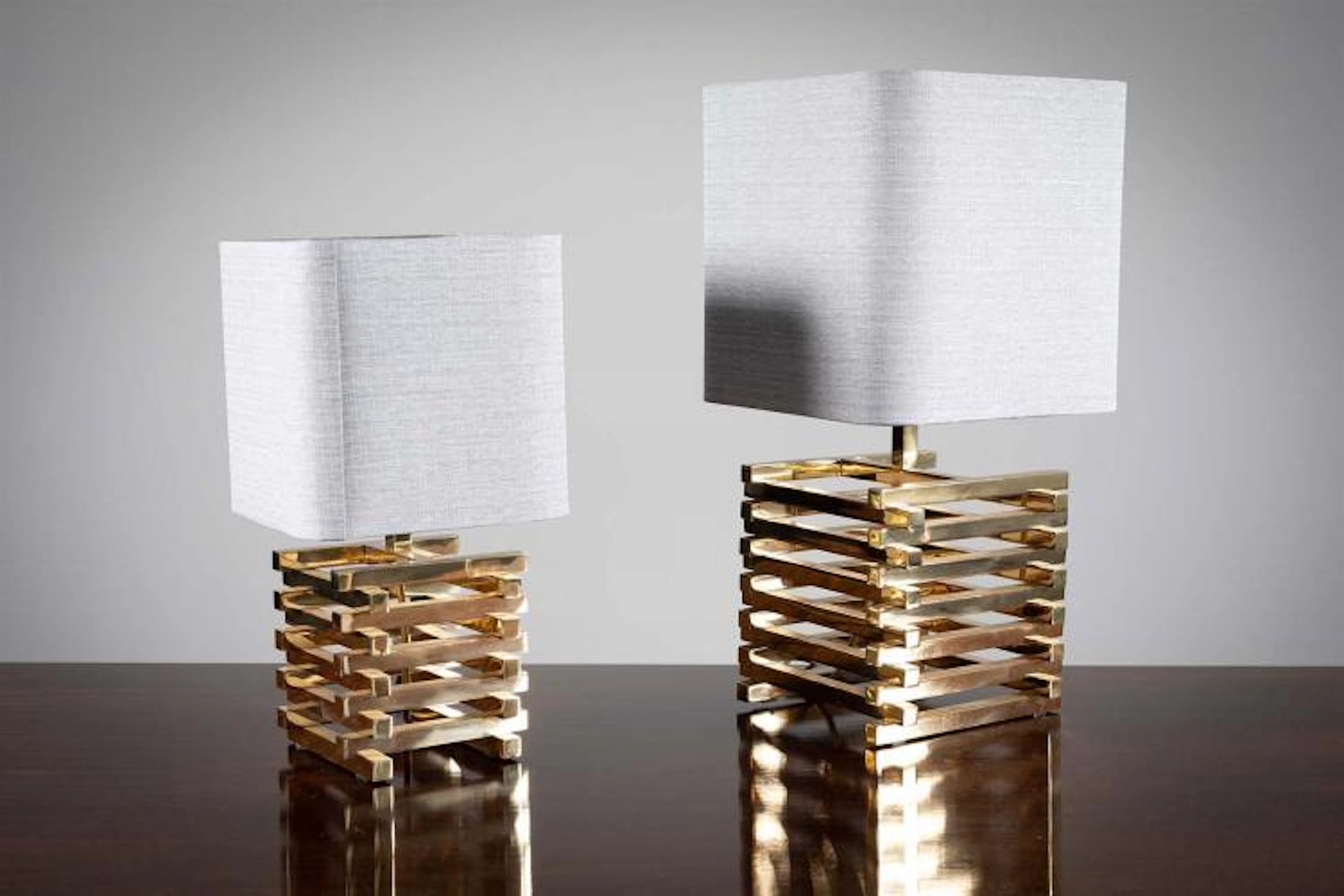 TWO GILT METAL TABLE LAMPS