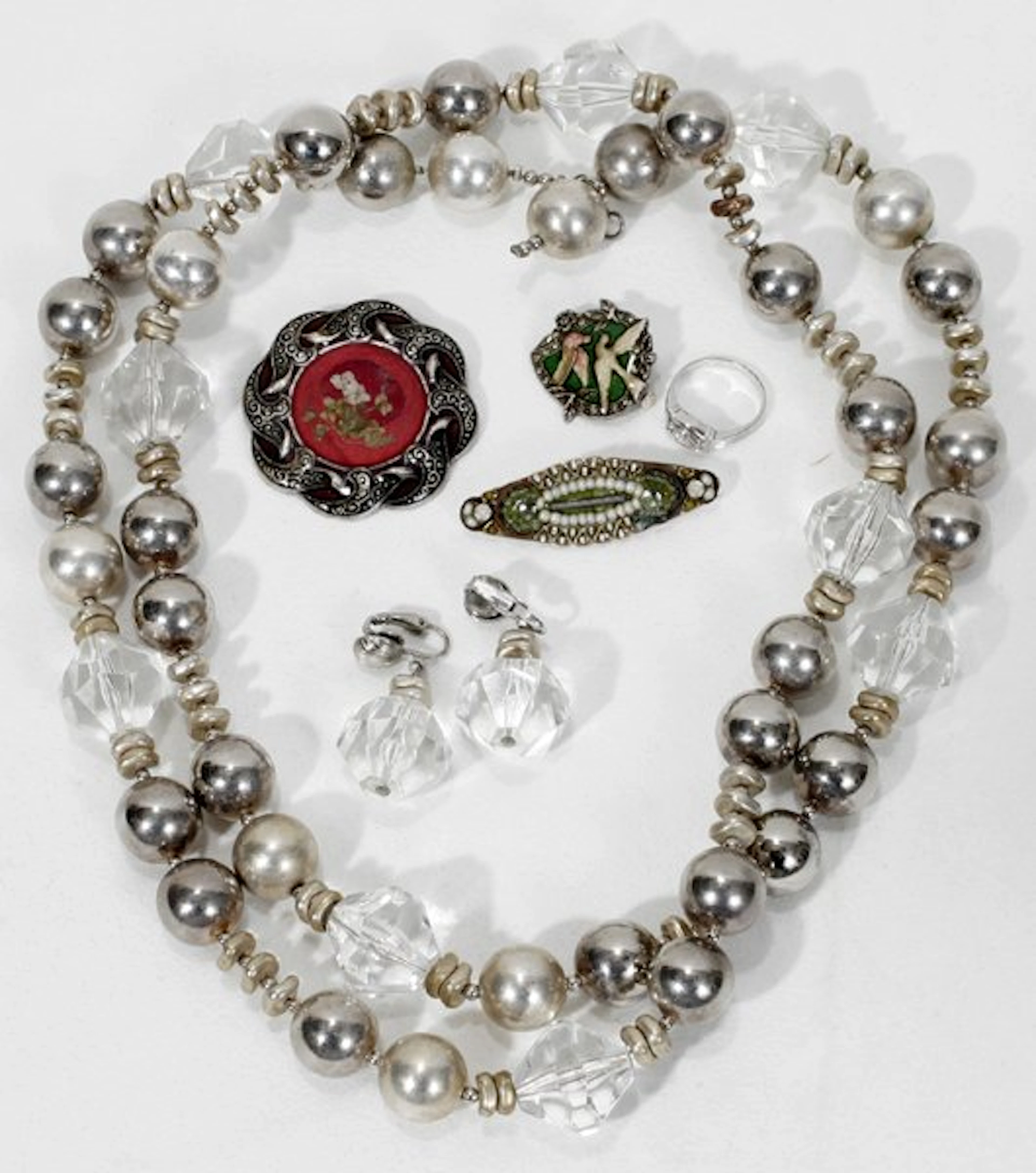 022454: SILVER, ENAMEL & CRYSTAL JEWELRY