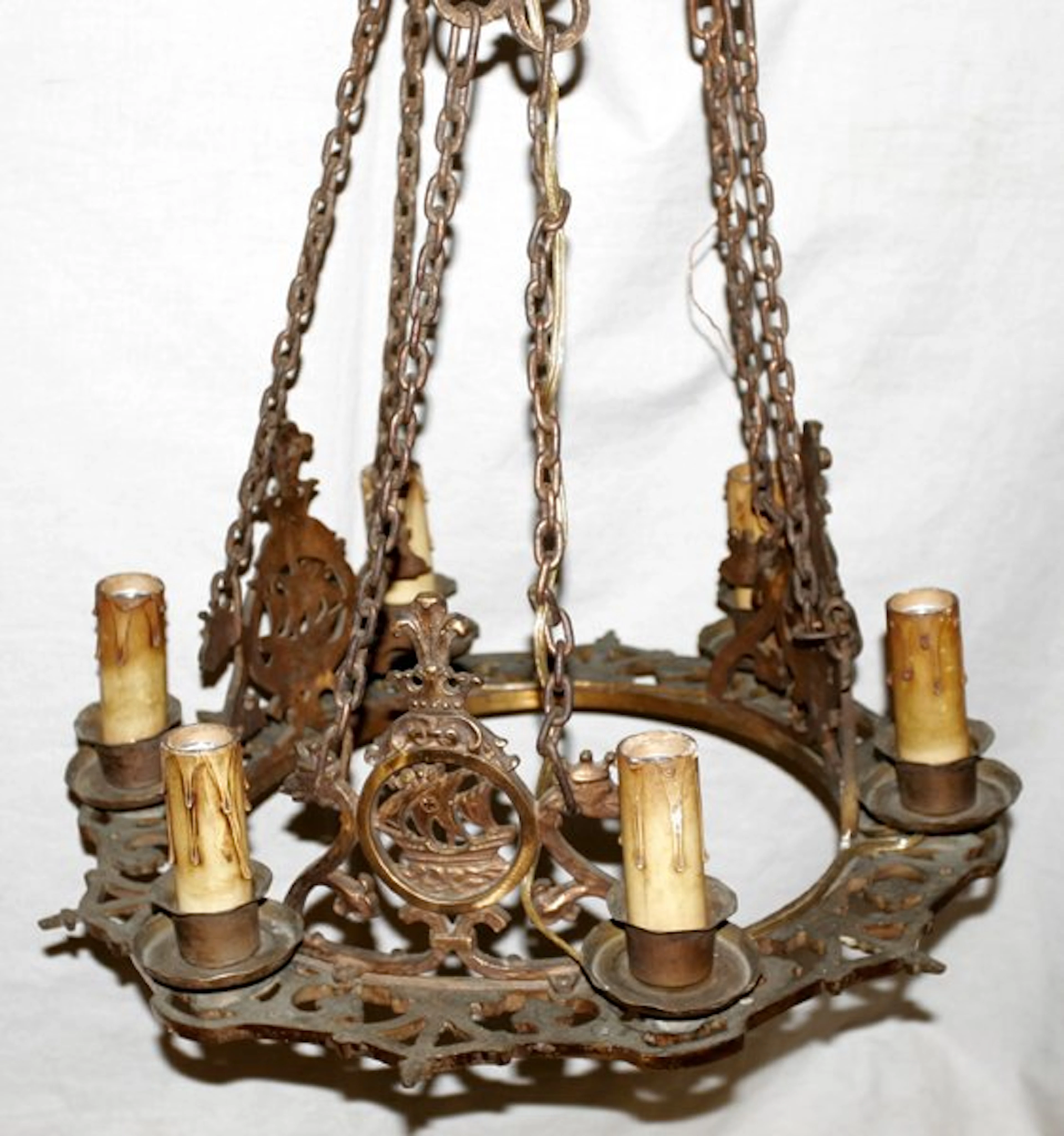 051185: NAUTICAL-THEME IRON CHANDELIER, C.1910, H 28"