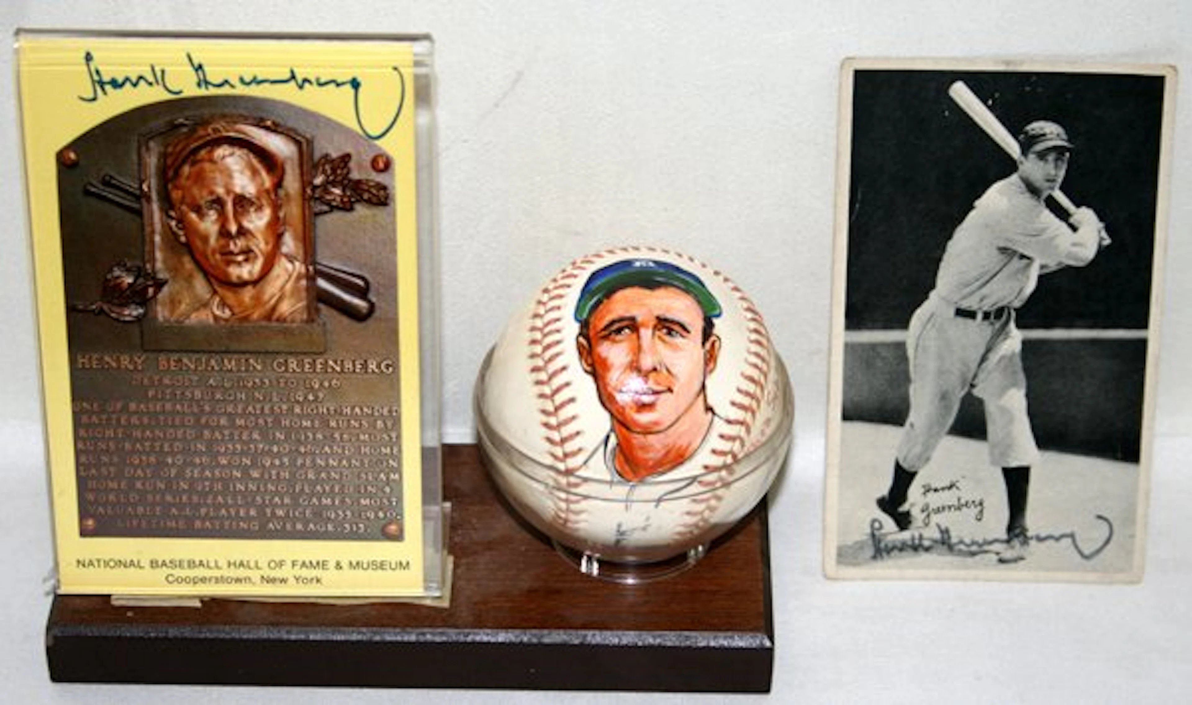 040117: HANK GREENBERG SIGNED BASEBALL, POSTCARD +