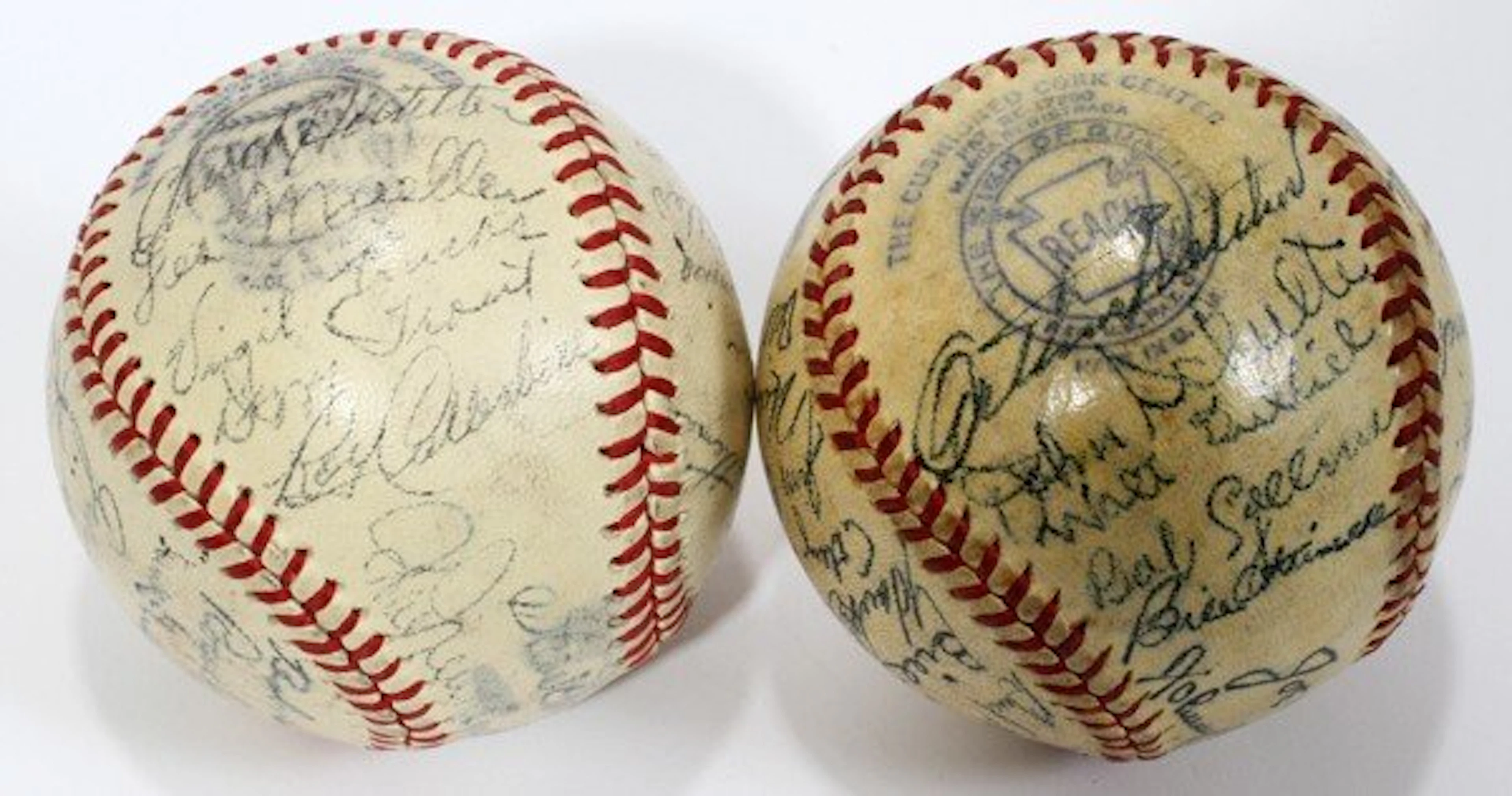 010065: 1945 DETROIT TIGERS & YANKEES SIGNED BASEBALLS