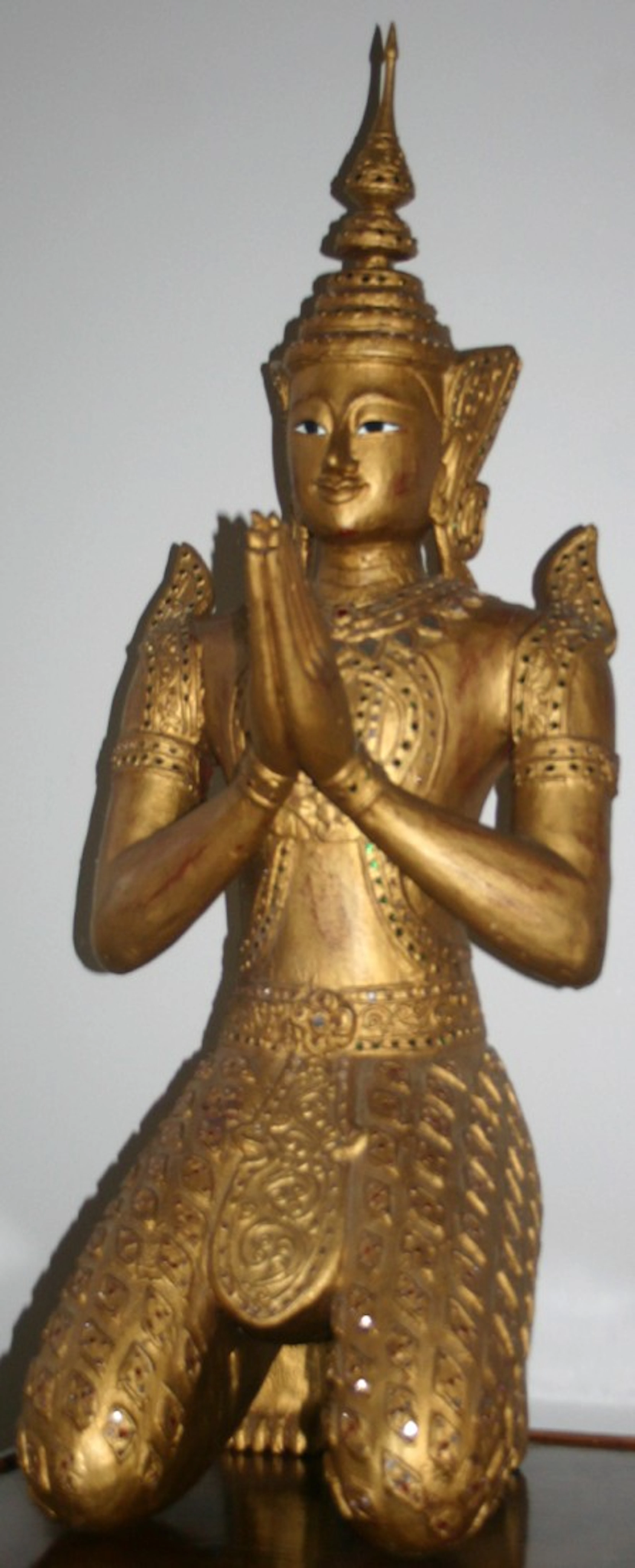 060027: THAI CARVED & GILT WOOD FIGURE, 37" X 12" X 13"