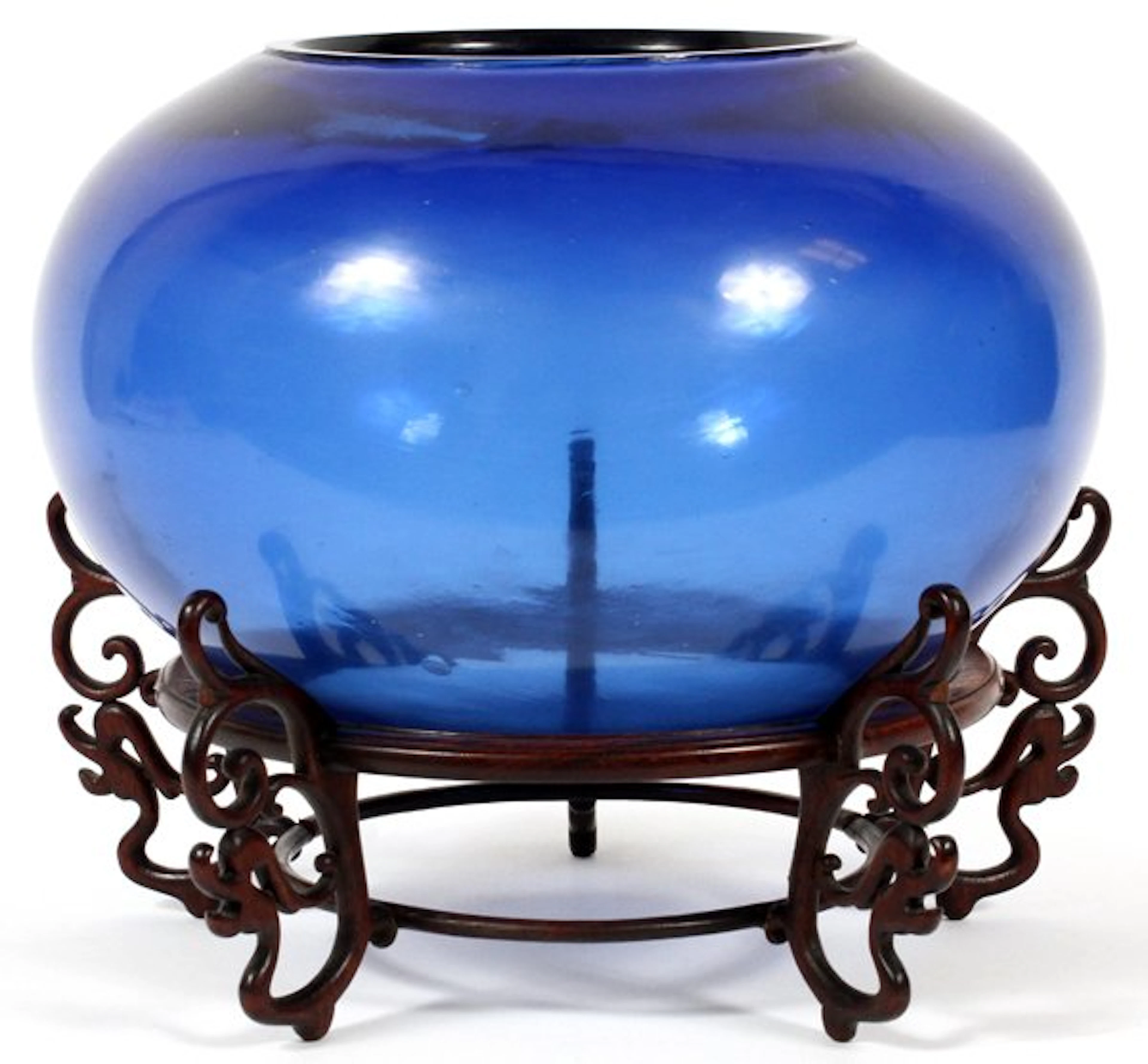 CHINESE BLUE GLASS BOWL ANTIQUE