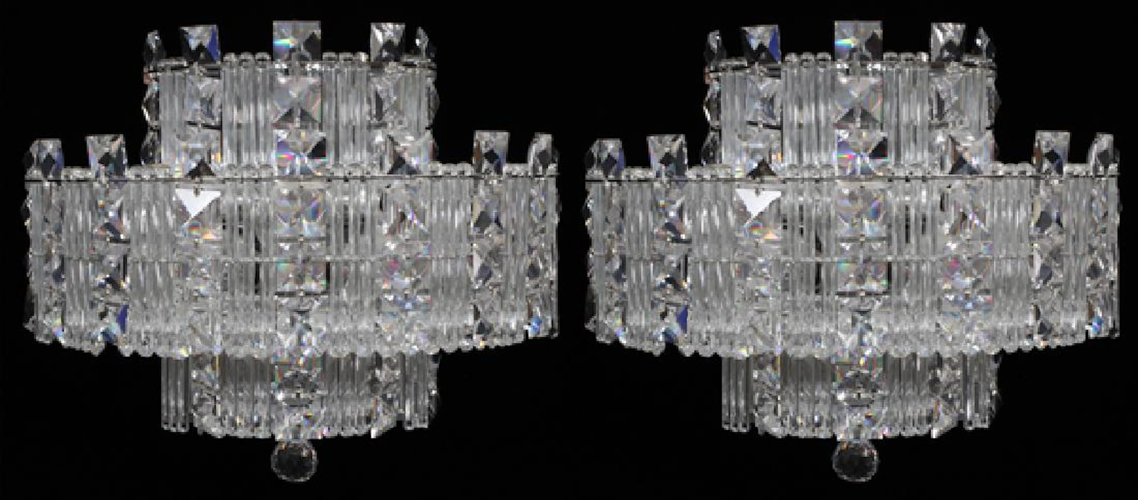 Modern tiered crystal sconces c. 1990's