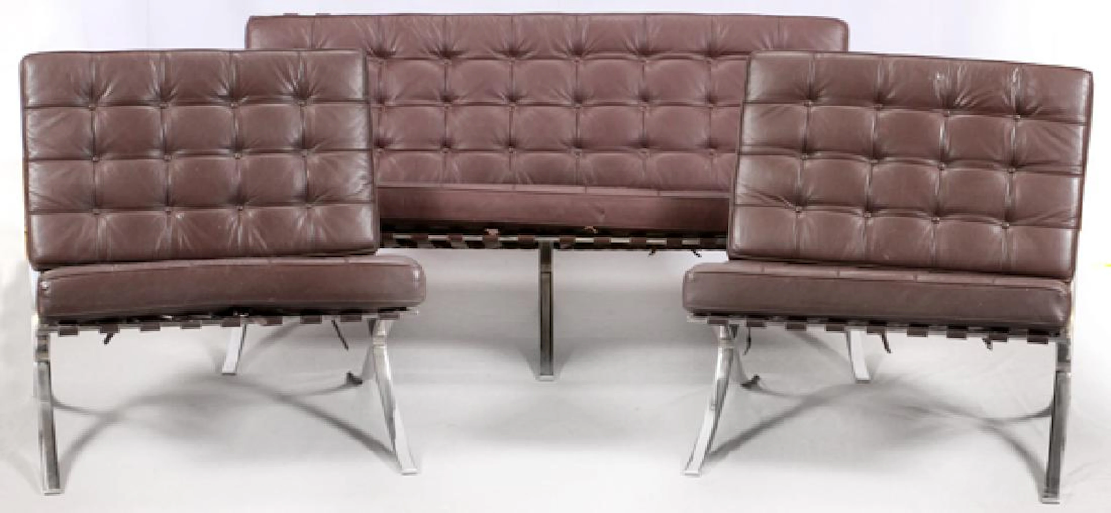 Barcelona chrome & leather sofa and chairs