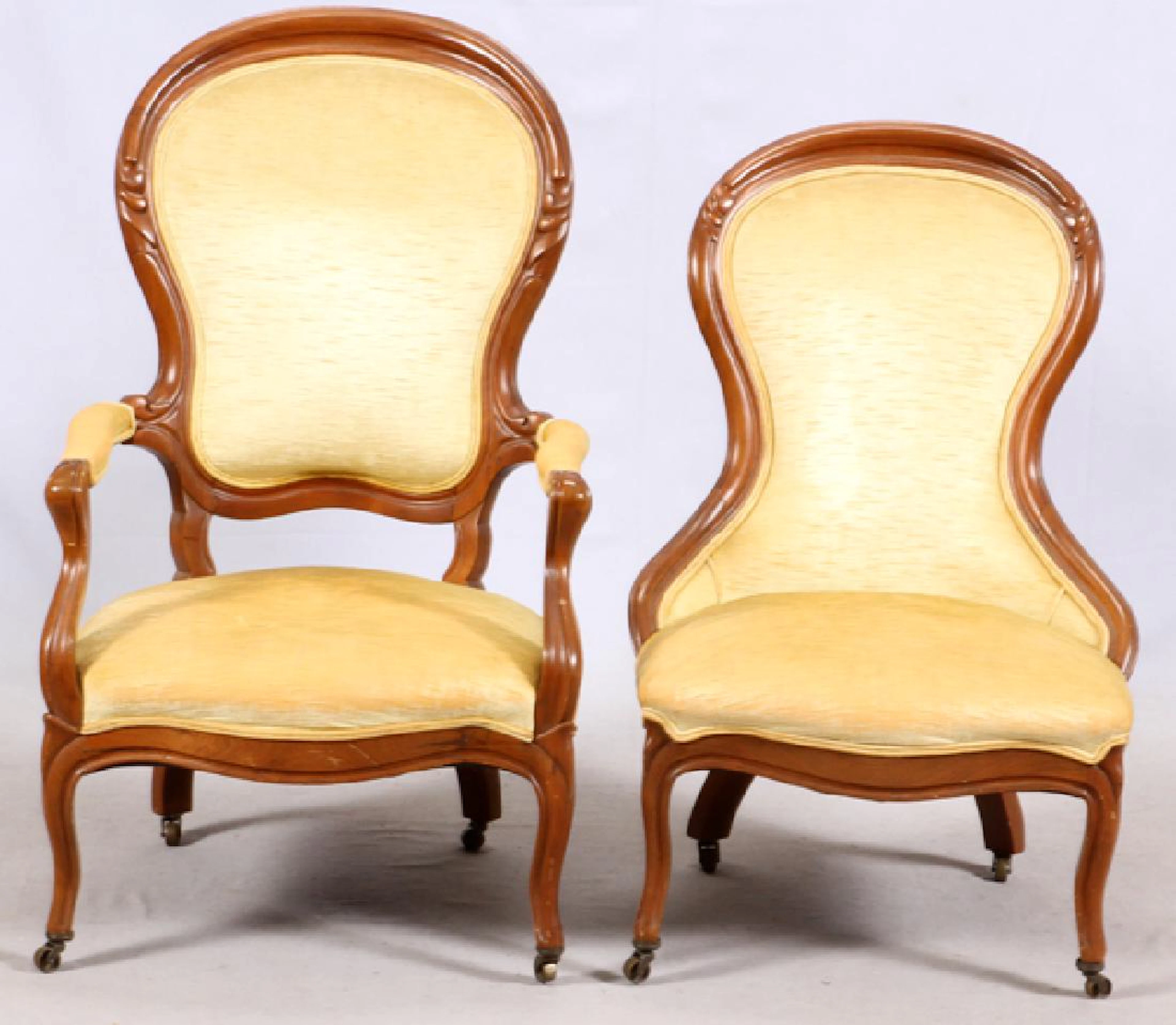 Victorian carved walnut lady & gentleman's chairs