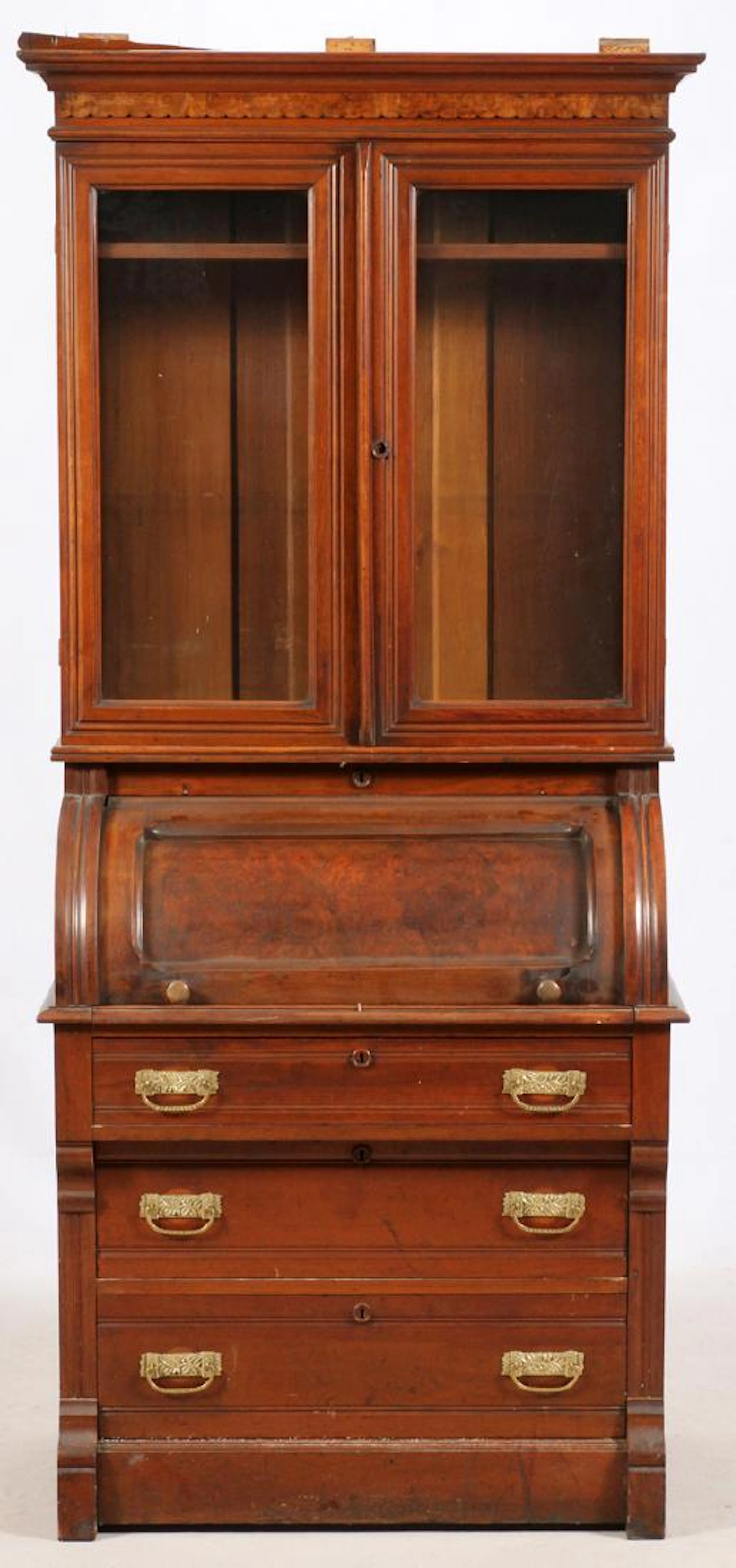 Eastlake walnut cylindrical roll-top desk