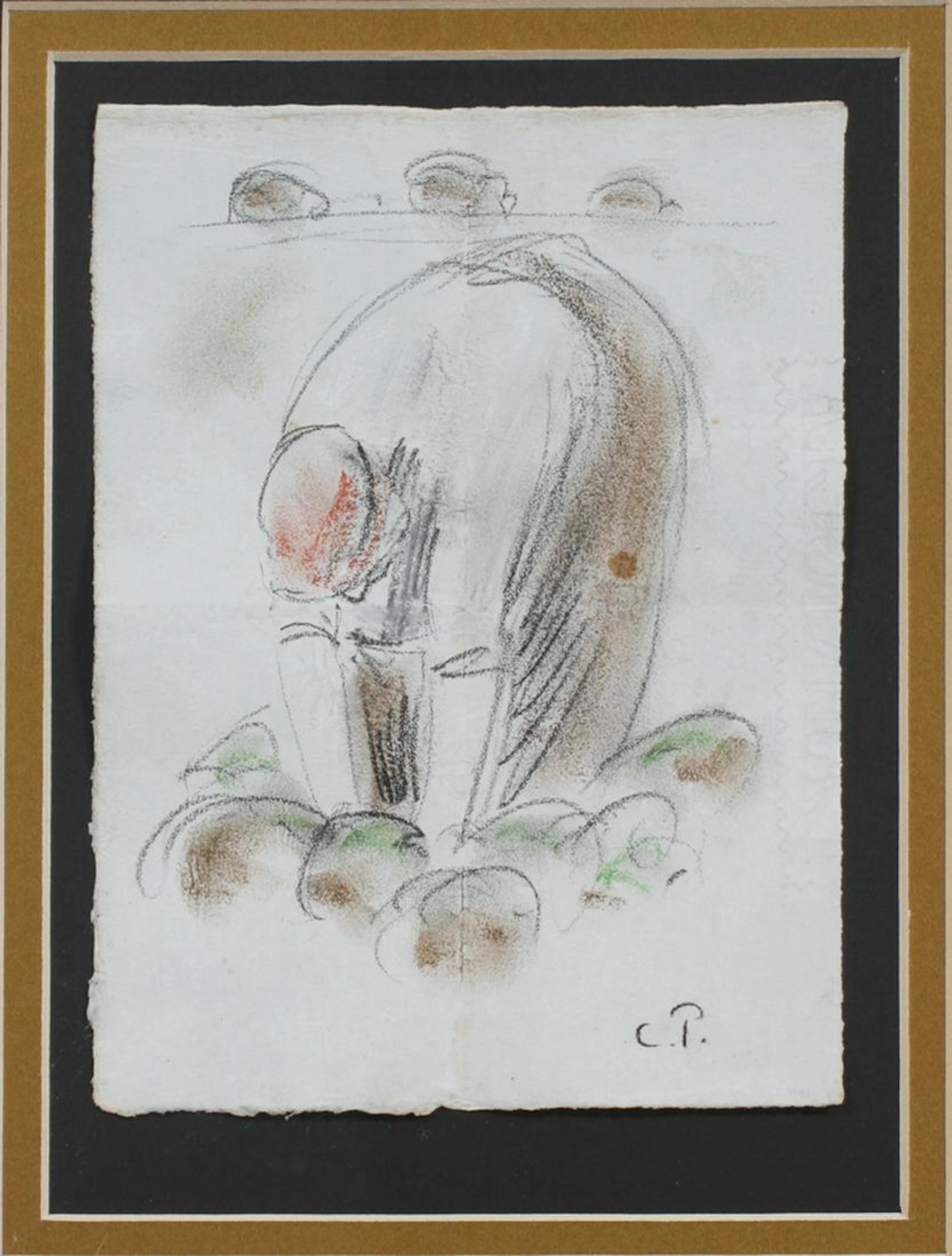 Camille pissaro impressionist mixed media drawing