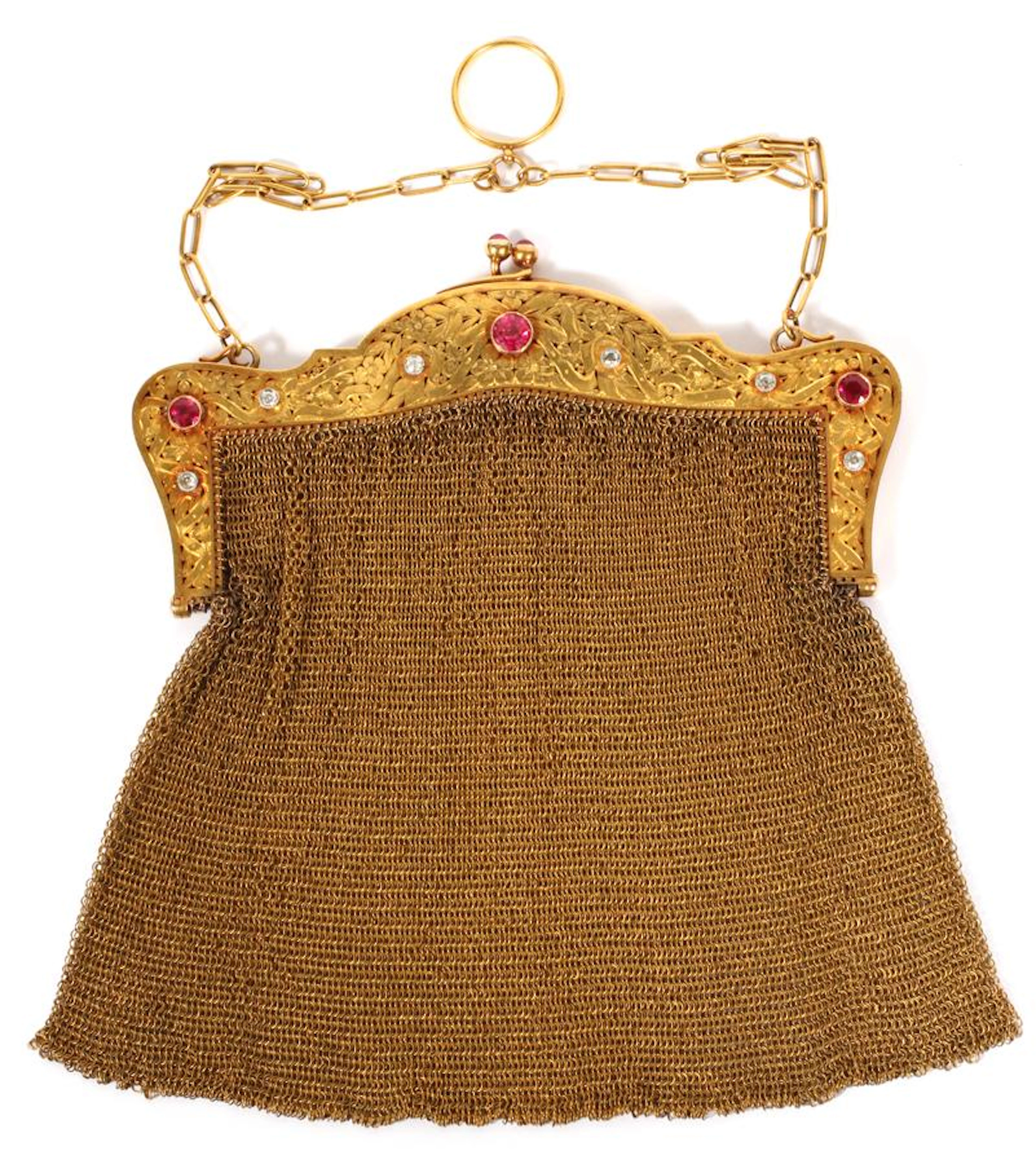 14kt yellow gold, ruby & diamond evening bag
