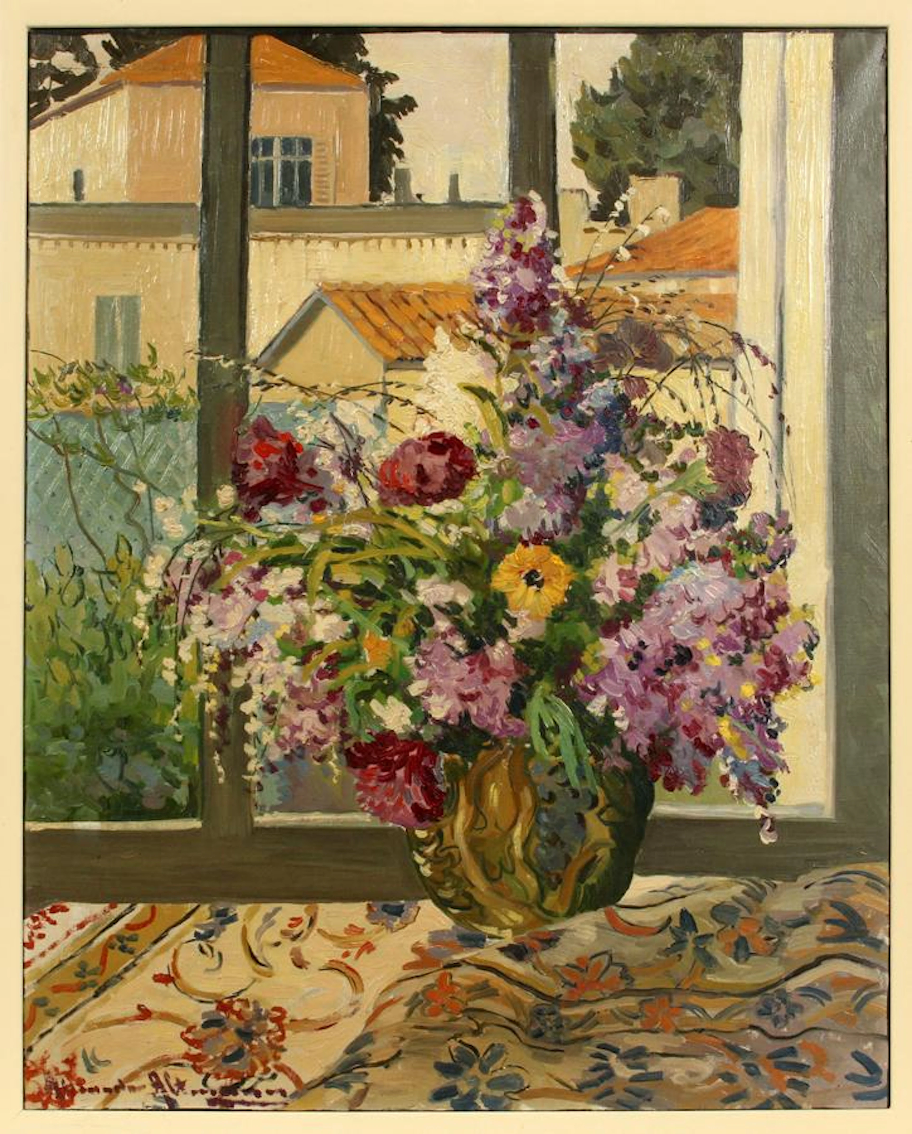 Alexandre altmann oil on canvas, vase of flowers