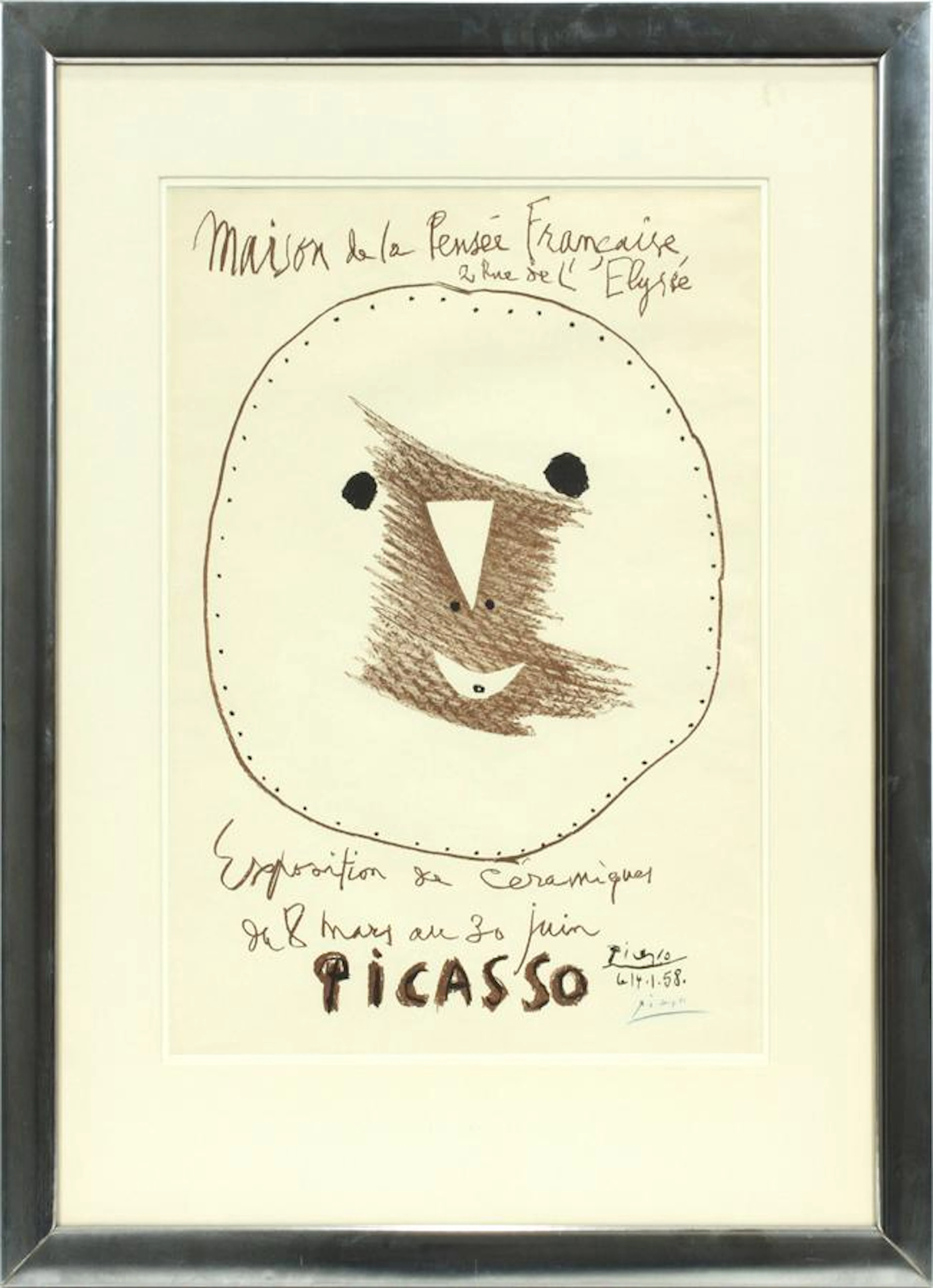 Pablo picasso color lithograph, 1958