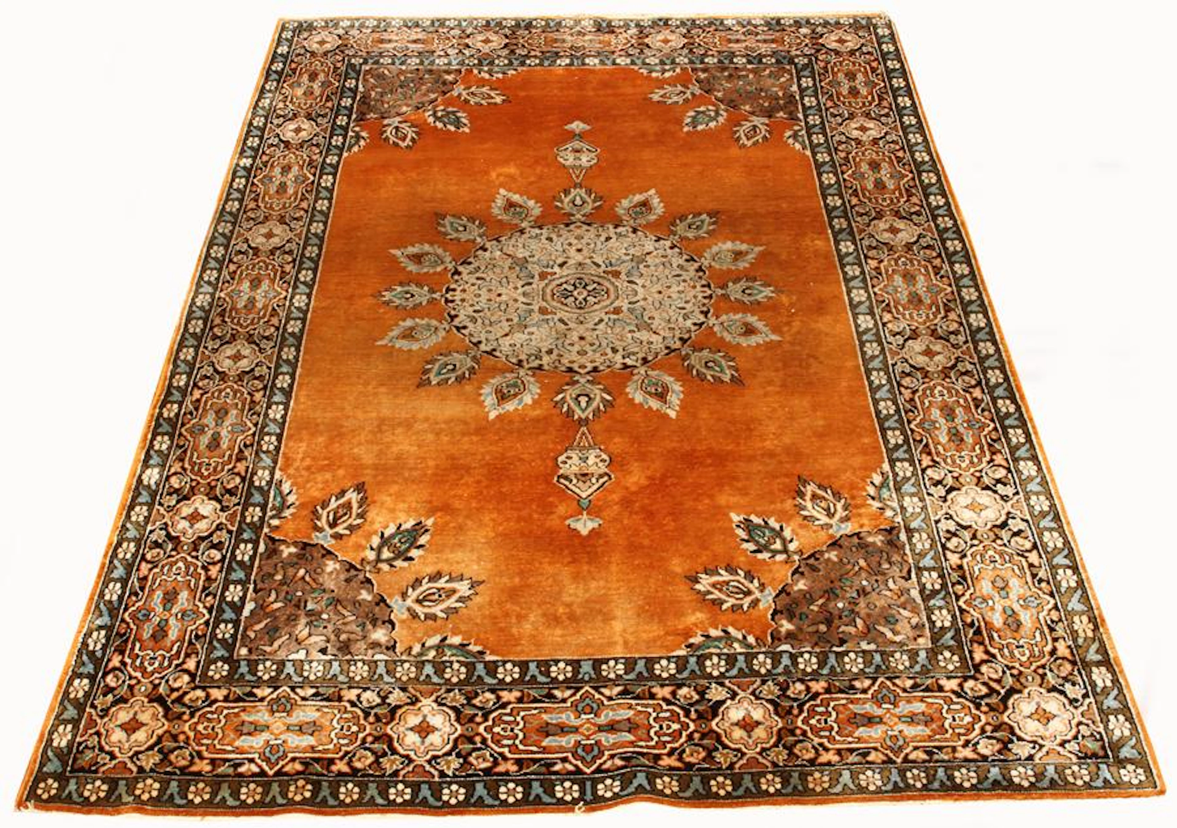 All silk kashmir rug, w 4', l 6'