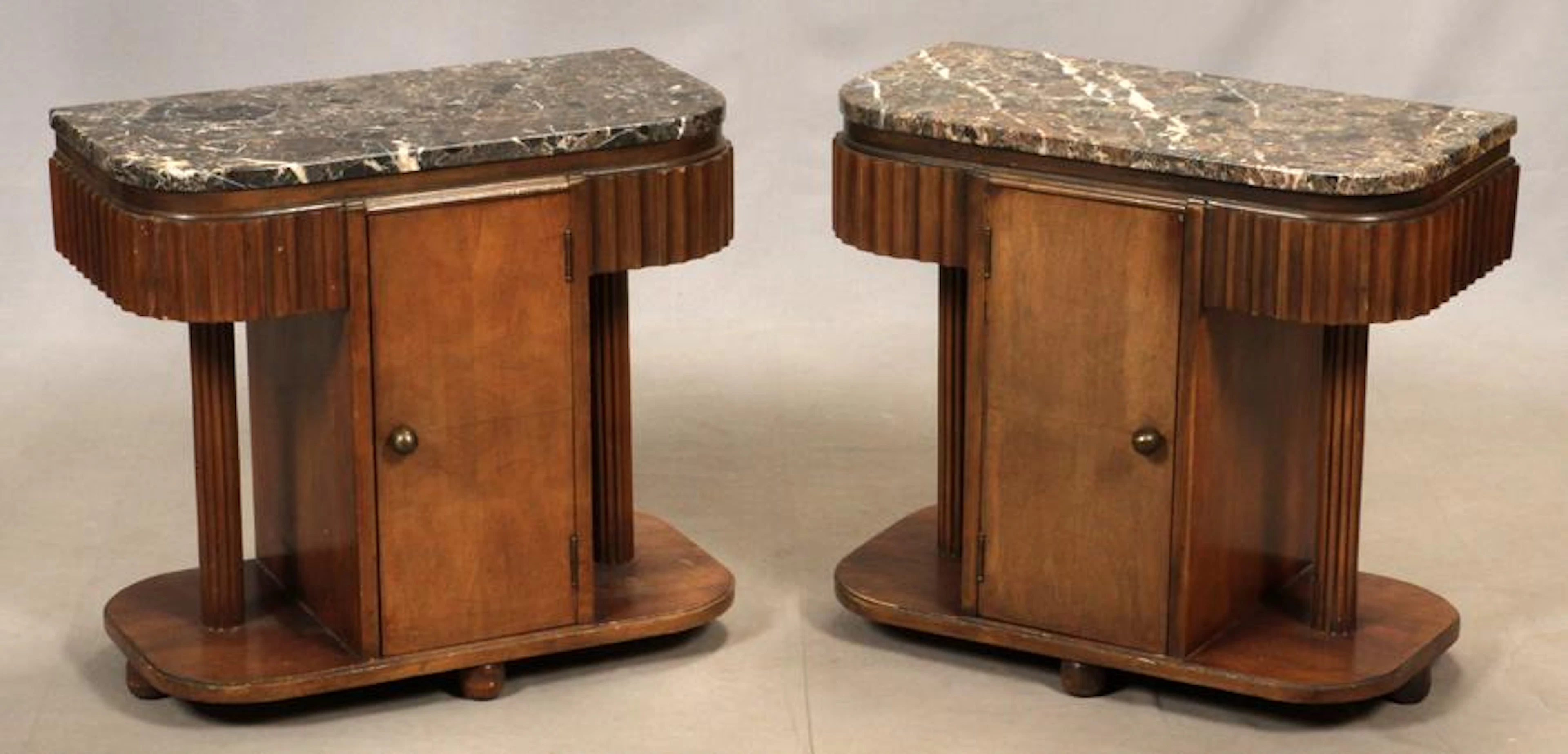 Art deco marble top end tables, pair