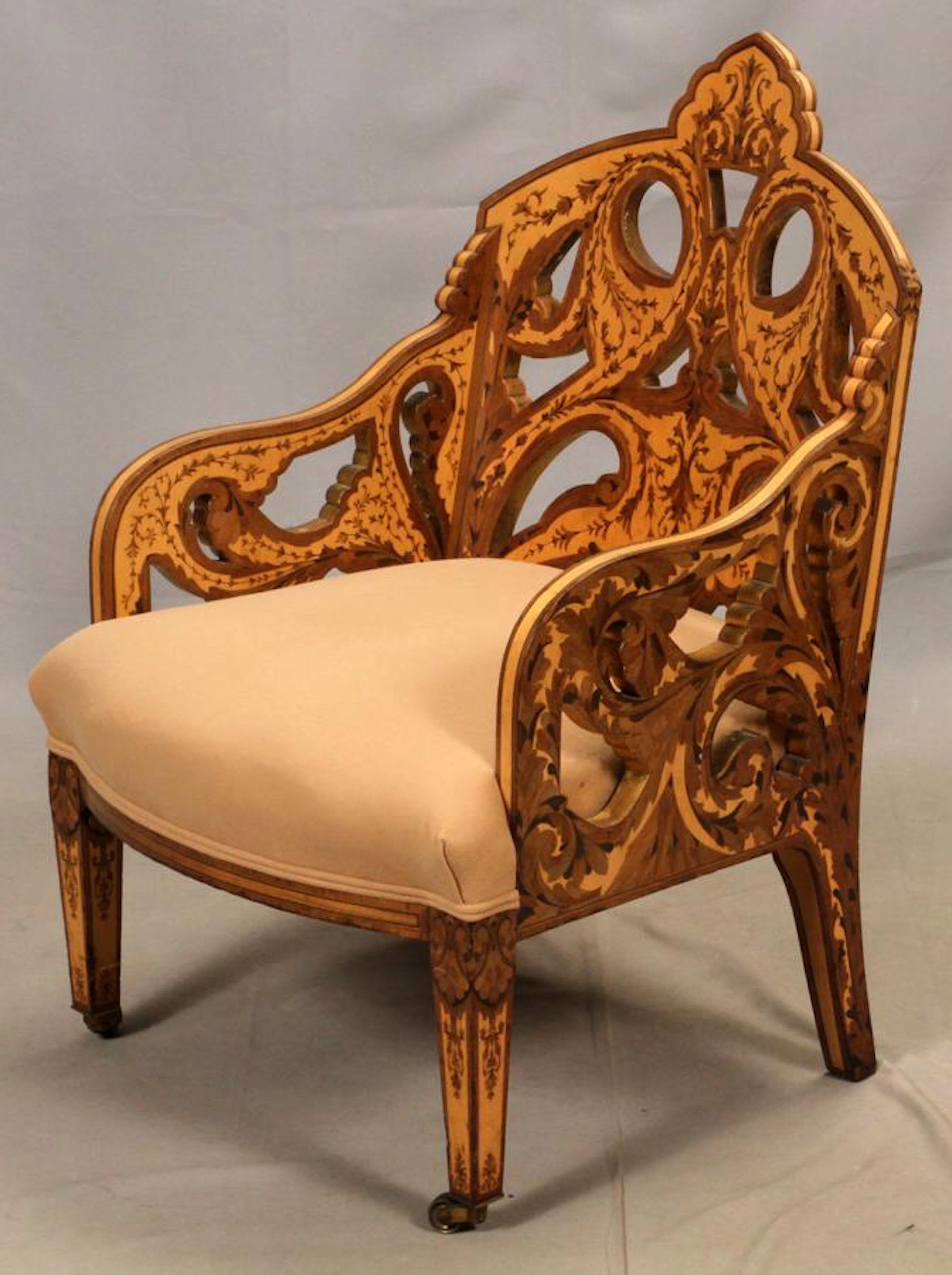 Biedermeier influenced marquetry inlaid chair