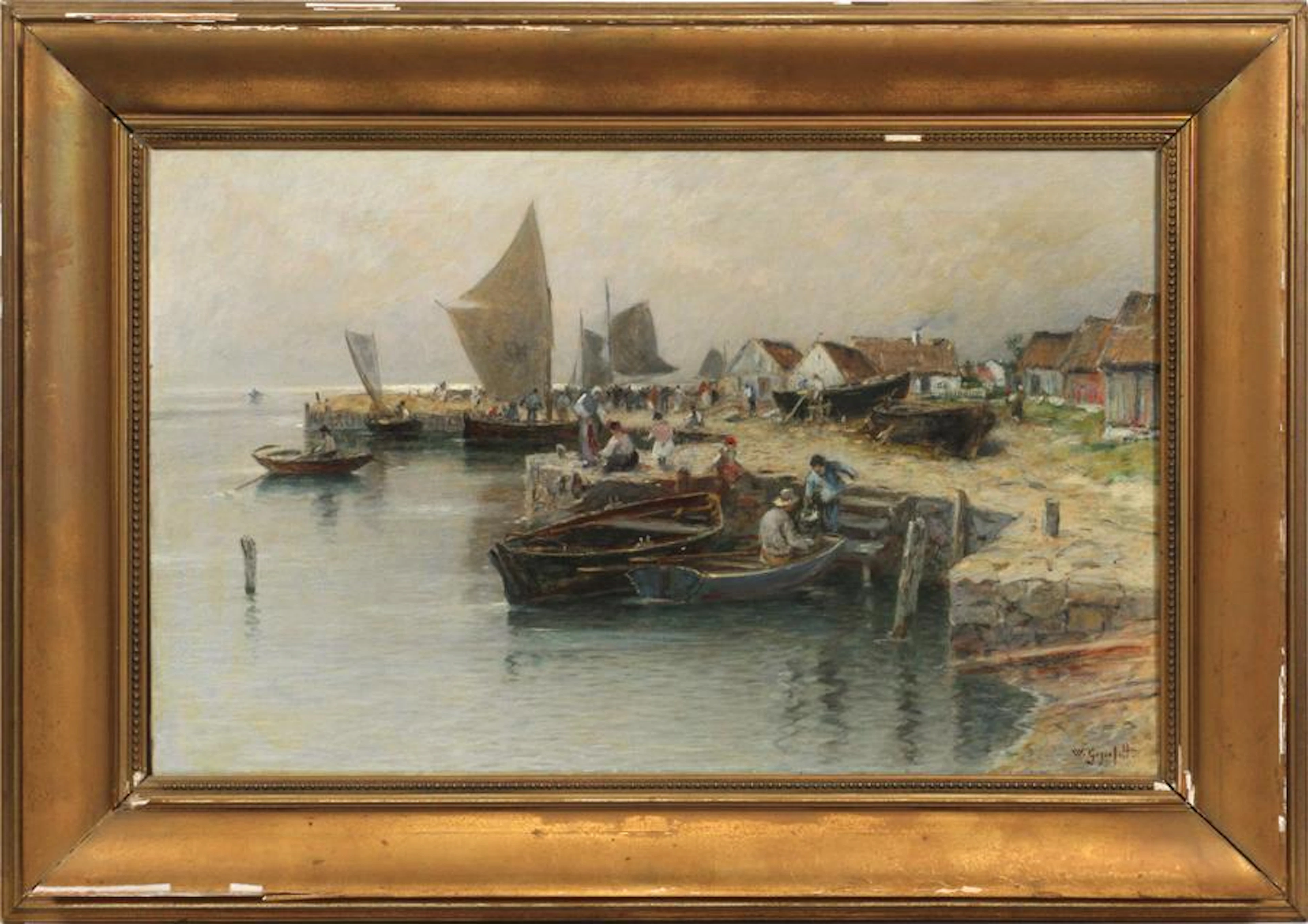 Wilhelm von gegerfelt oil on canvas, harbor scene