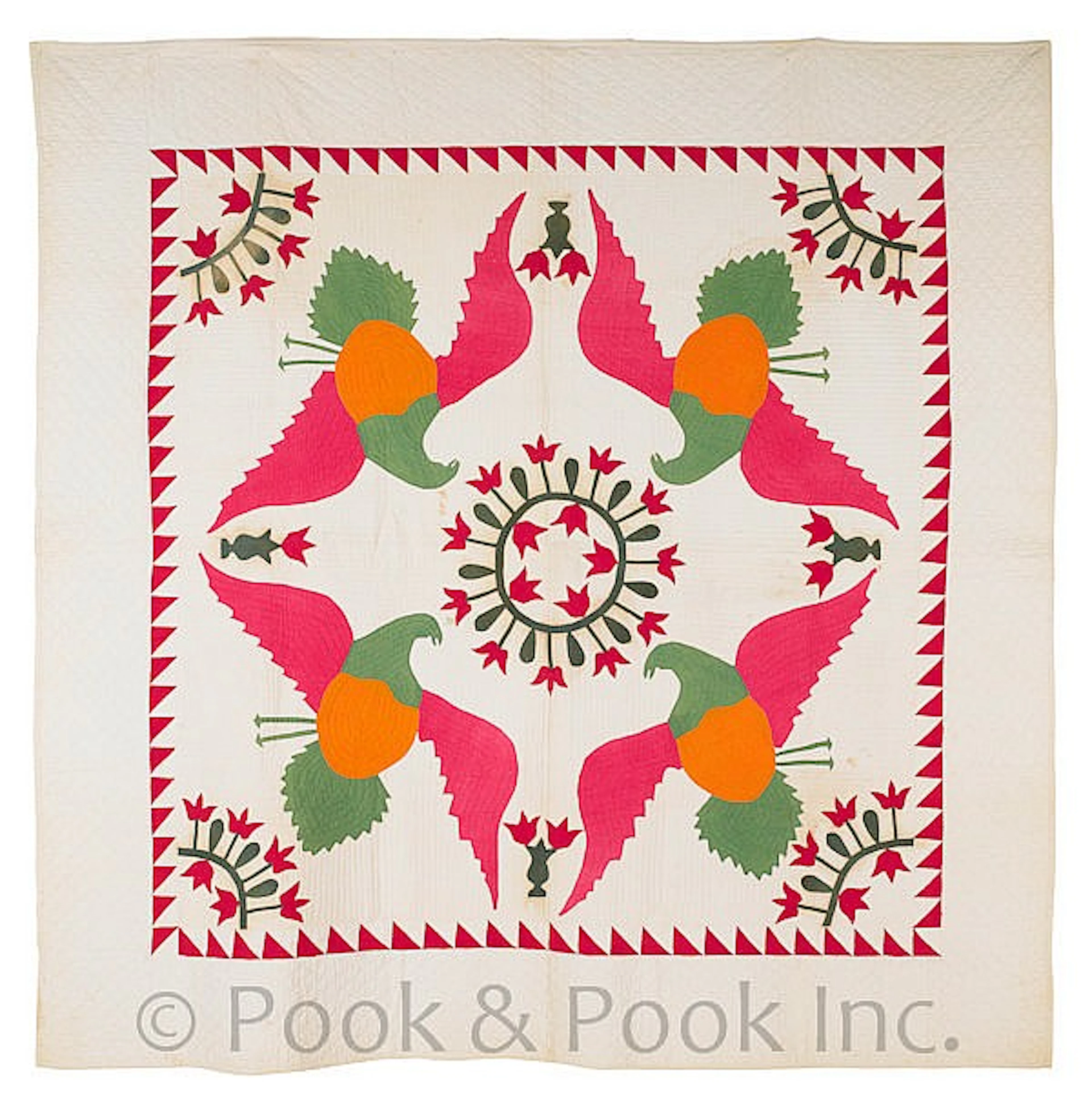 Appliqué eagle and wreath quilt, late 19th c., 77"