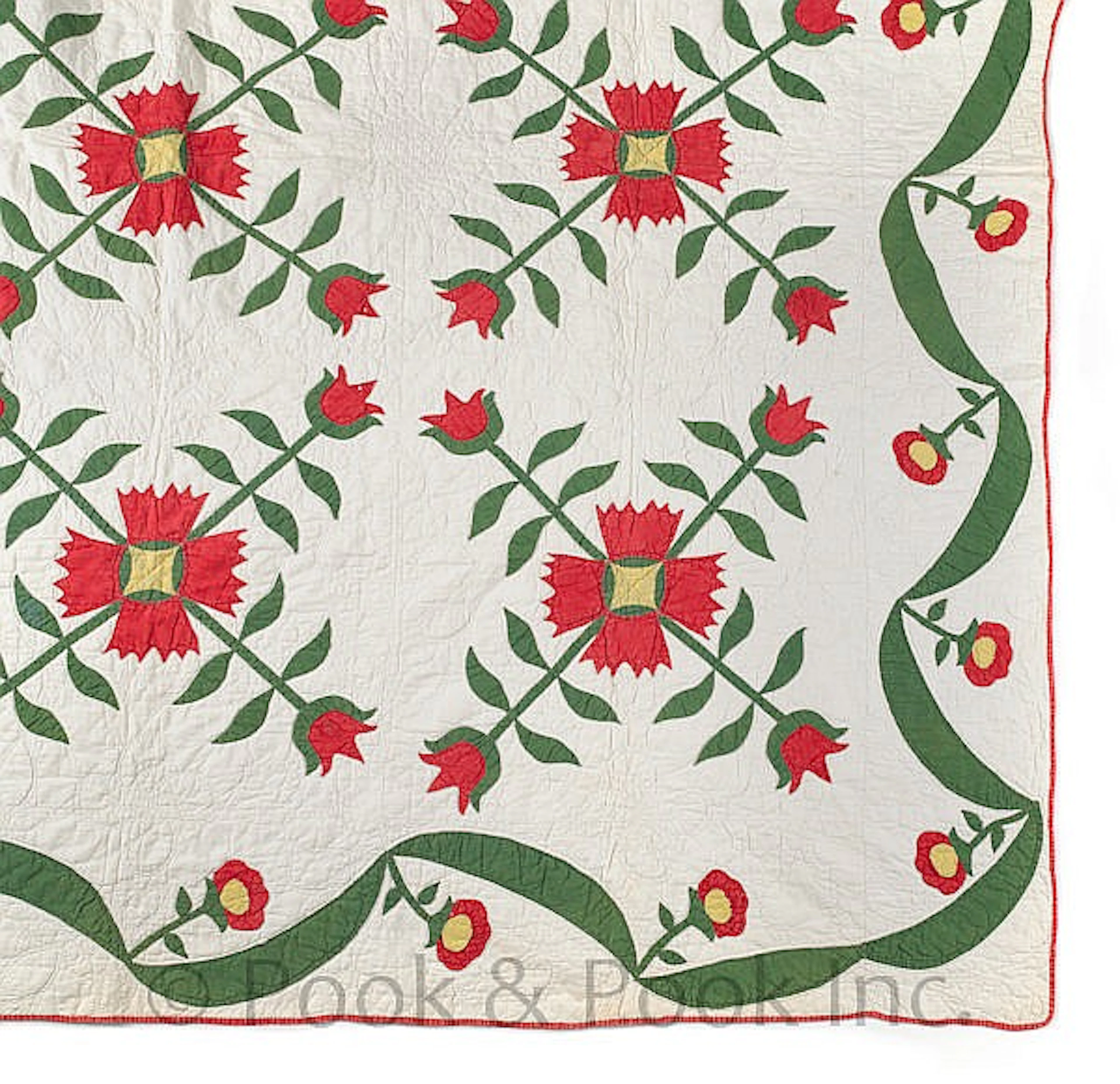 Appliqué cross tulip quilt, late 19th c., 80" x