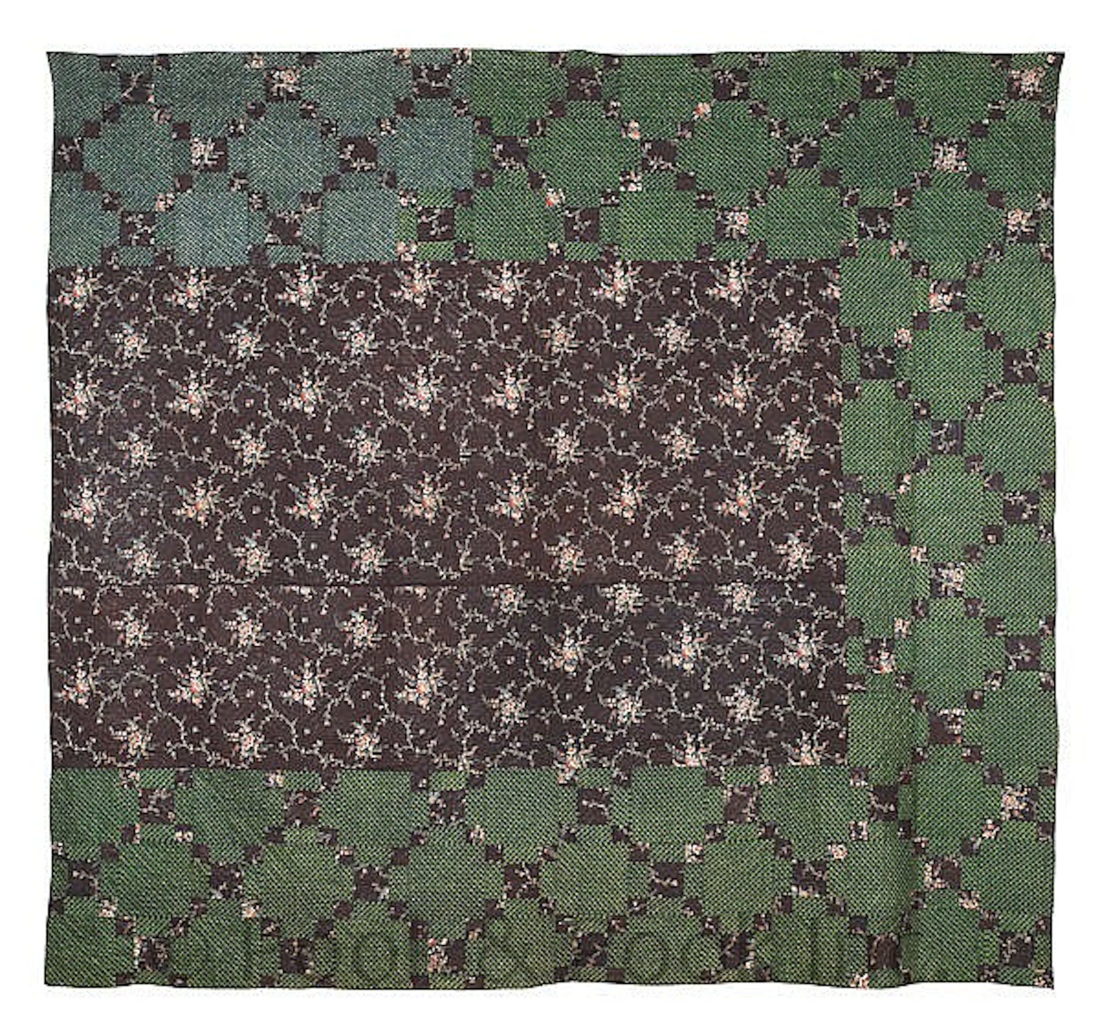 Chintz quilt with Irish chain and green printed