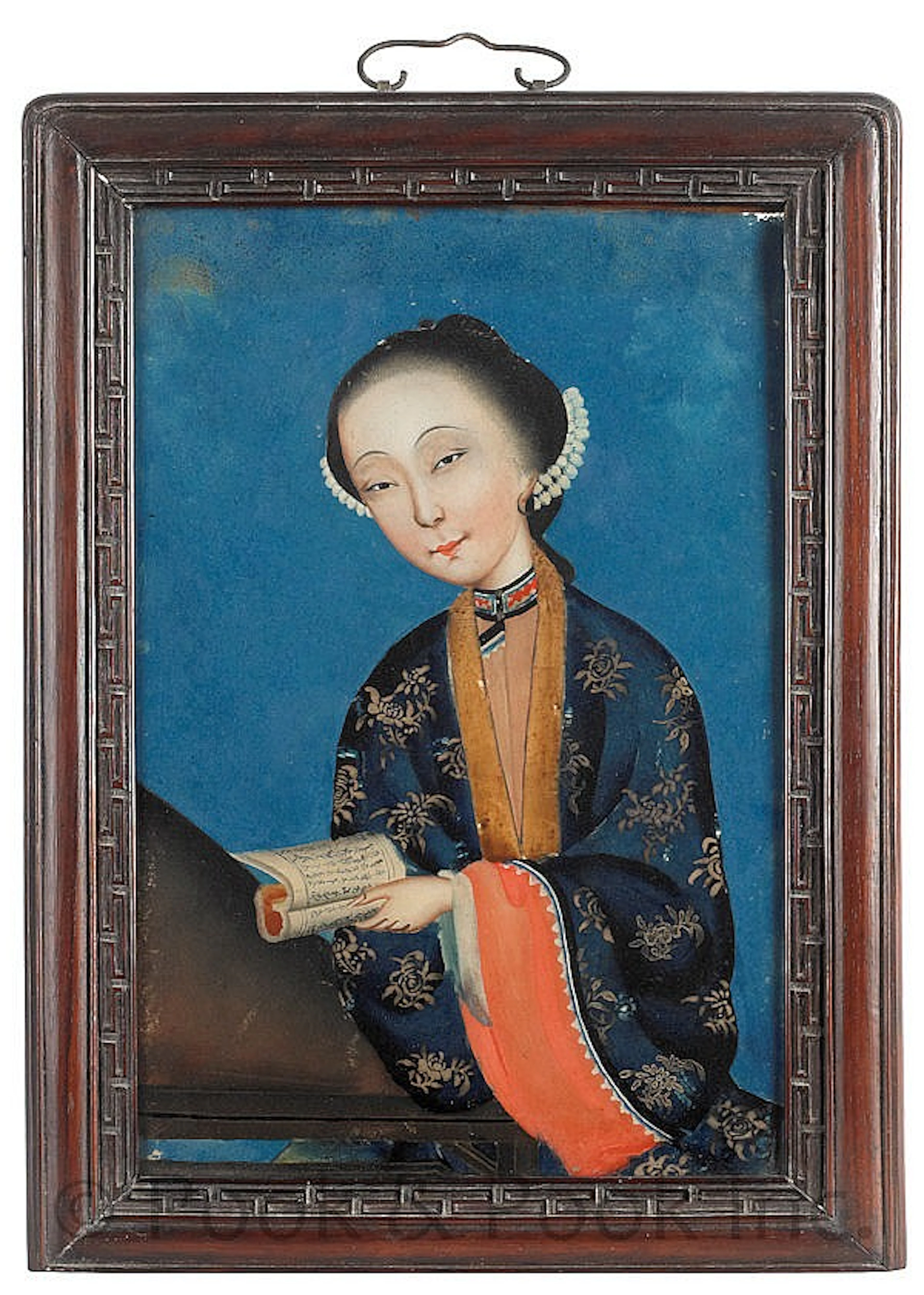 Chinese reverse painting of a woman, mid 19th c.,