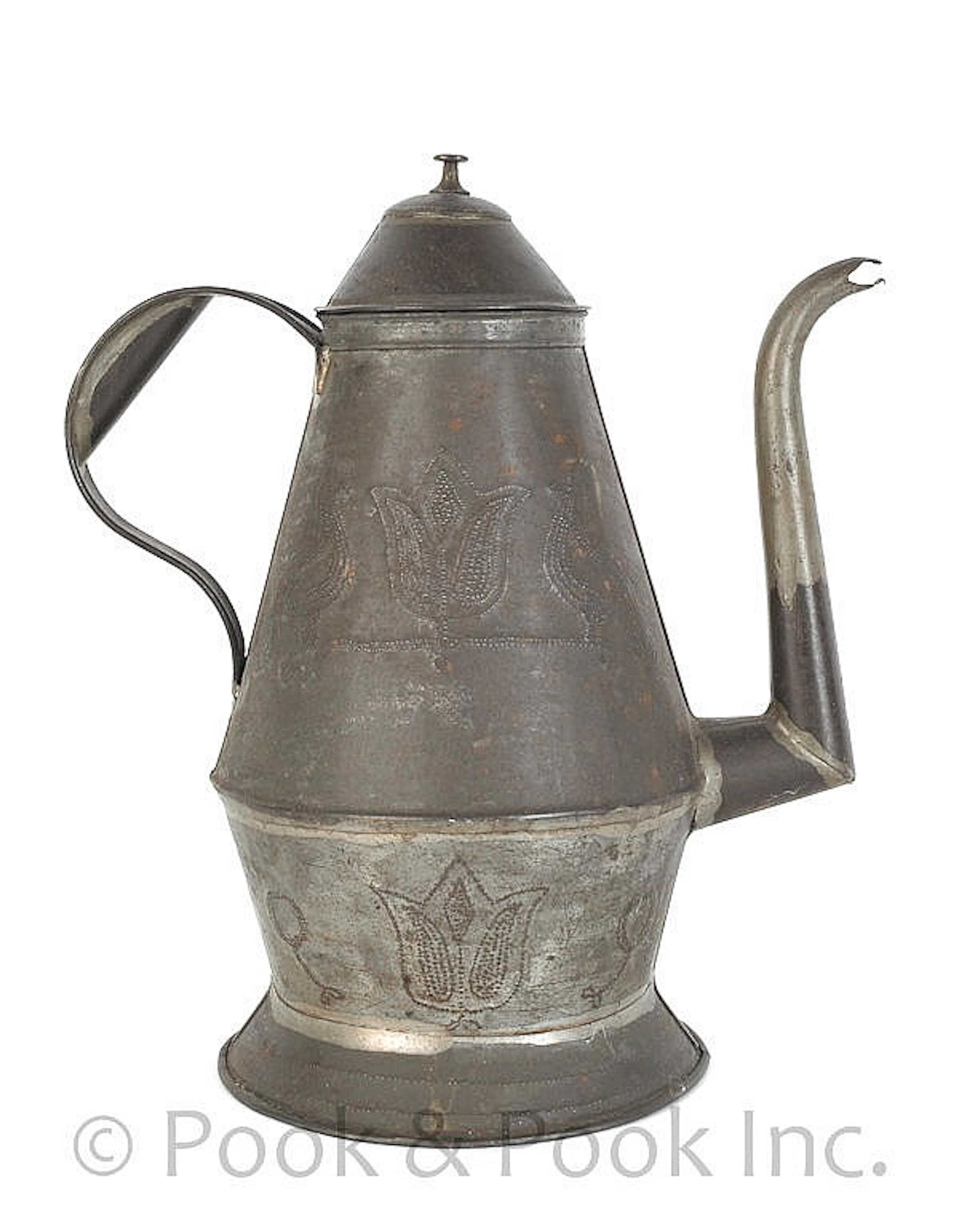 Pennsylvania tin wrigglework coffeepot, 19th c.,