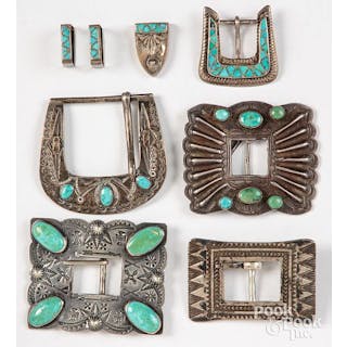 Silver and turquoise belt buckles