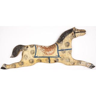 Painted pine rocking horse end, ca. 1900