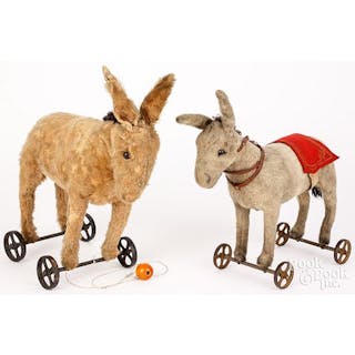 Two donkey mohair pull toys, early to mid 20th c.